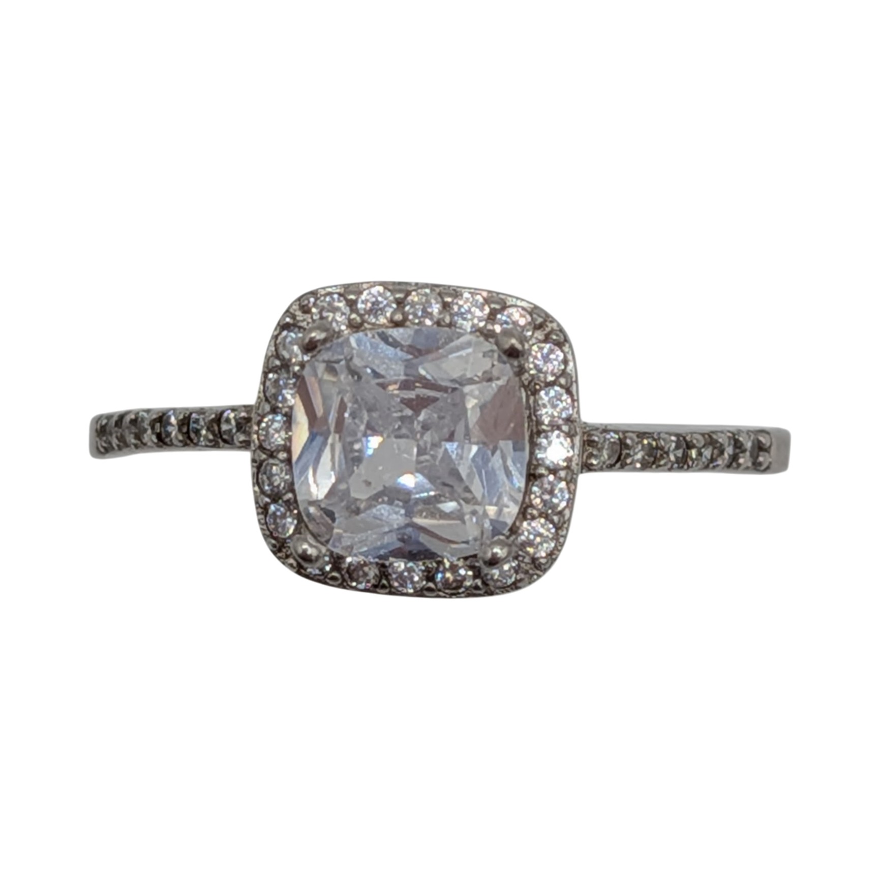 Sterling Silver White Rhinestone Halo Ring Size 7.25