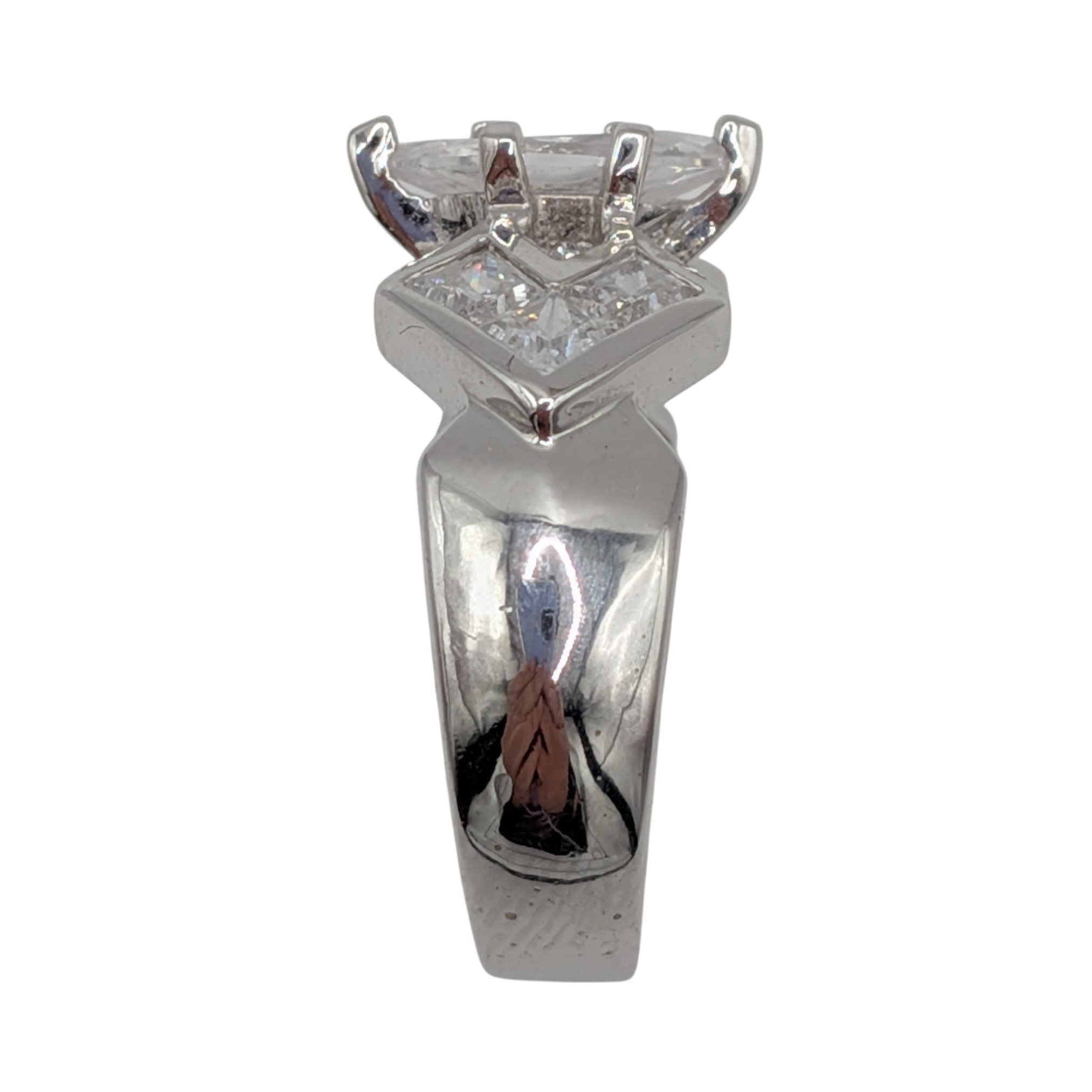 Signed Sterling Silver Rhinestone Marquise Cut Statement Ring Size 8
