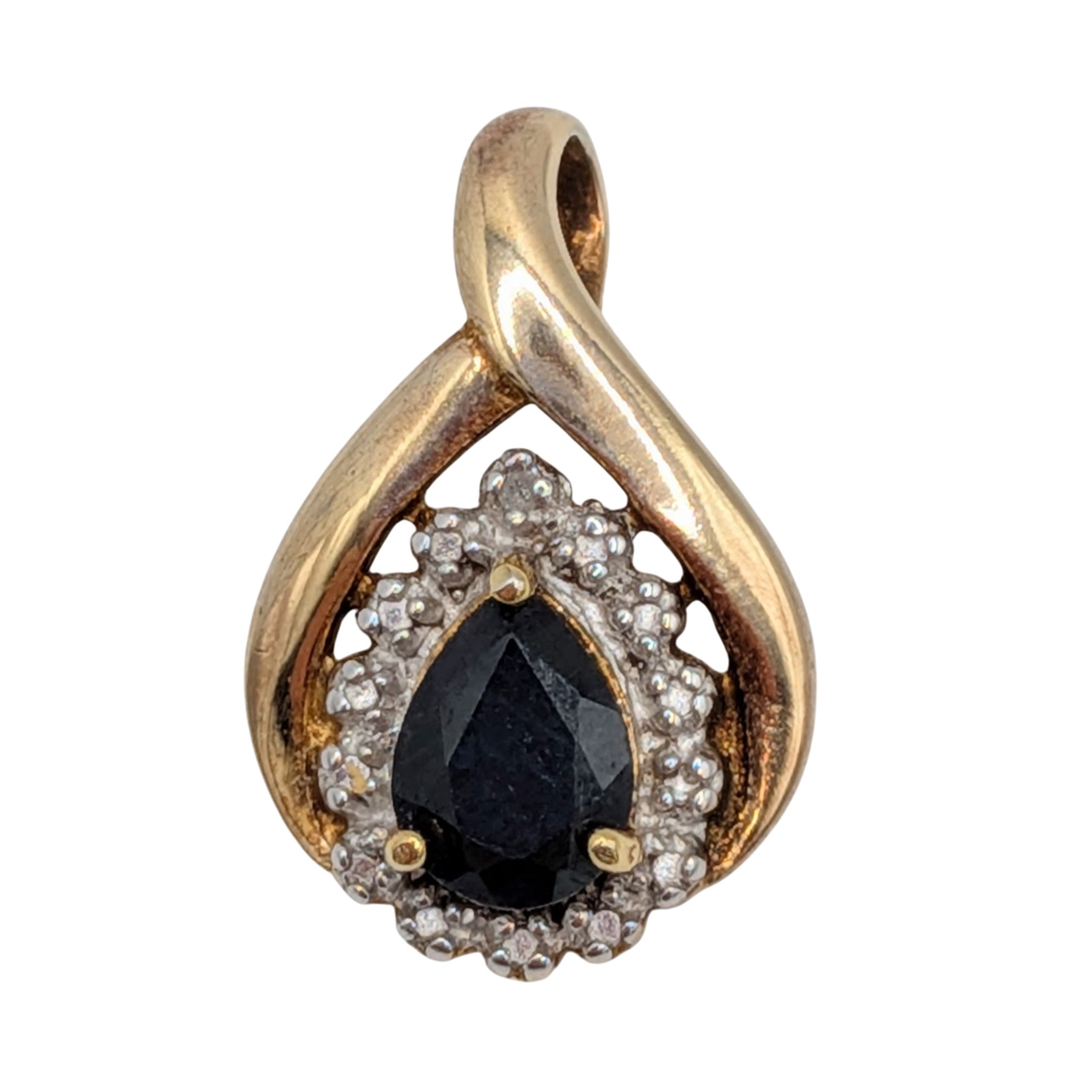 Ross Simons Gold Over Sterling Silver Diamond Sapphire Halo Drop Pendant
