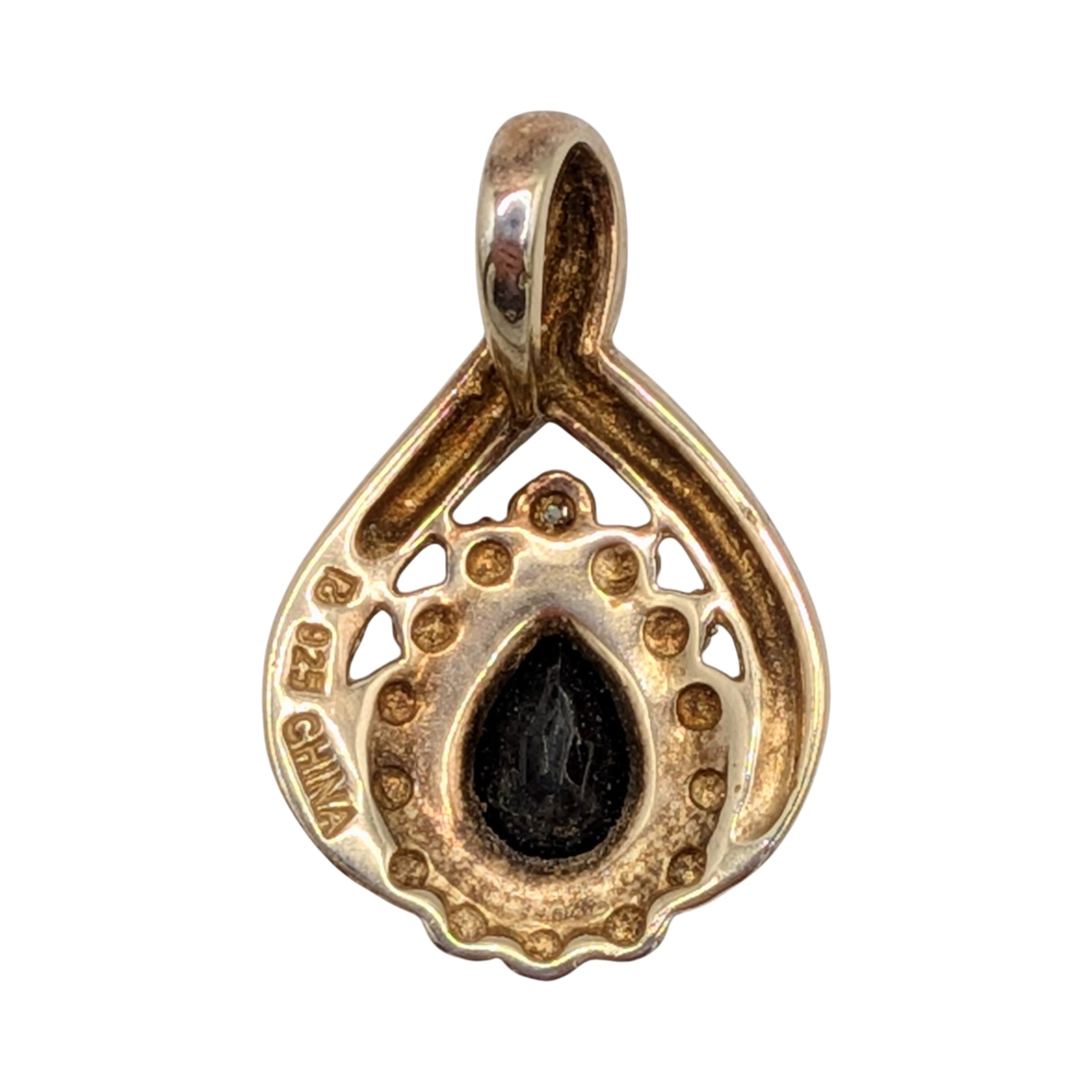 Ross Simons Gold Over Sterling Silver Diamond Sapphire Halo Drop Pendant