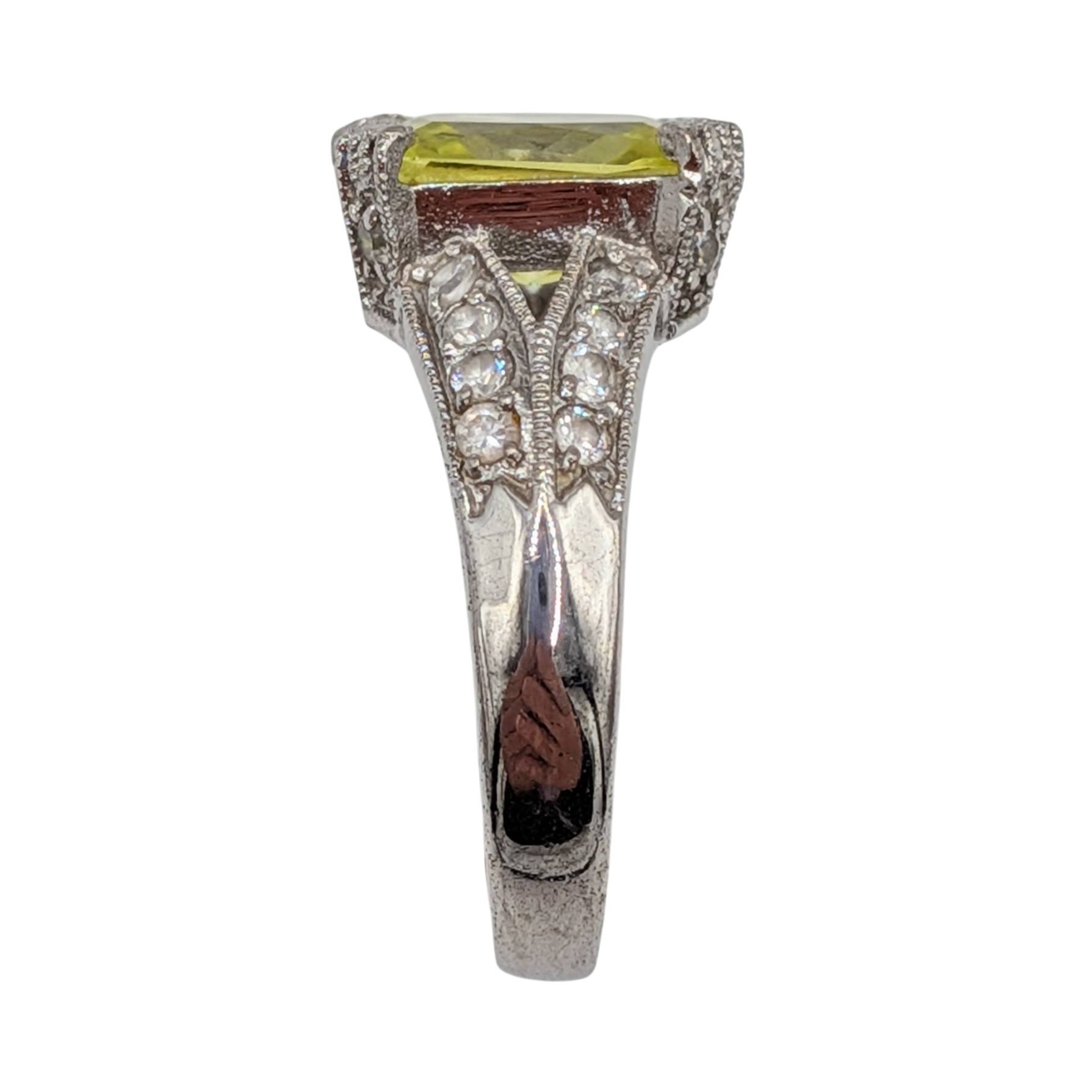 Signed Sterling Silver Lime Rhinestone Emerald Cut Statement Ring Size 9.5