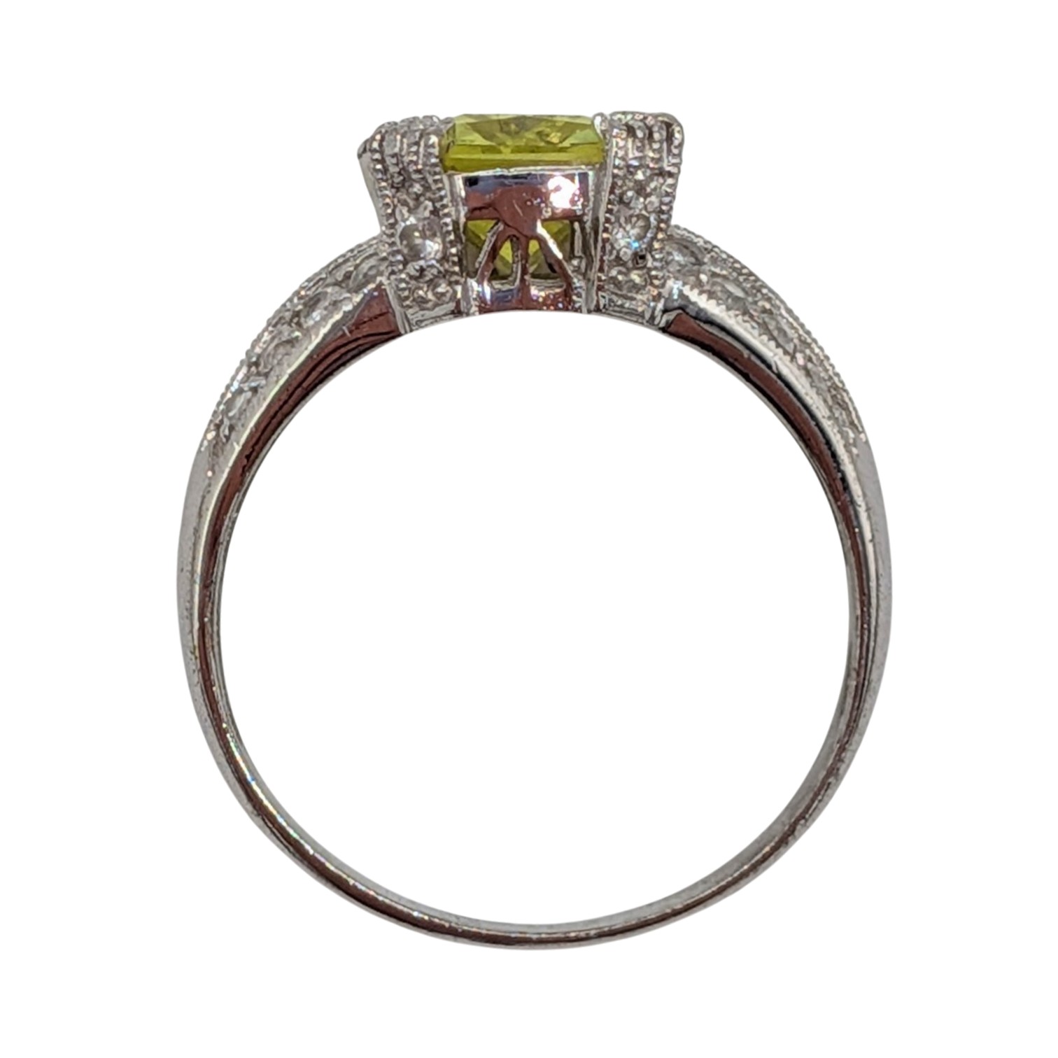 Signed Sterling Silver Lime Rhinestone Emerald Cut Statement Ring Size 9.5