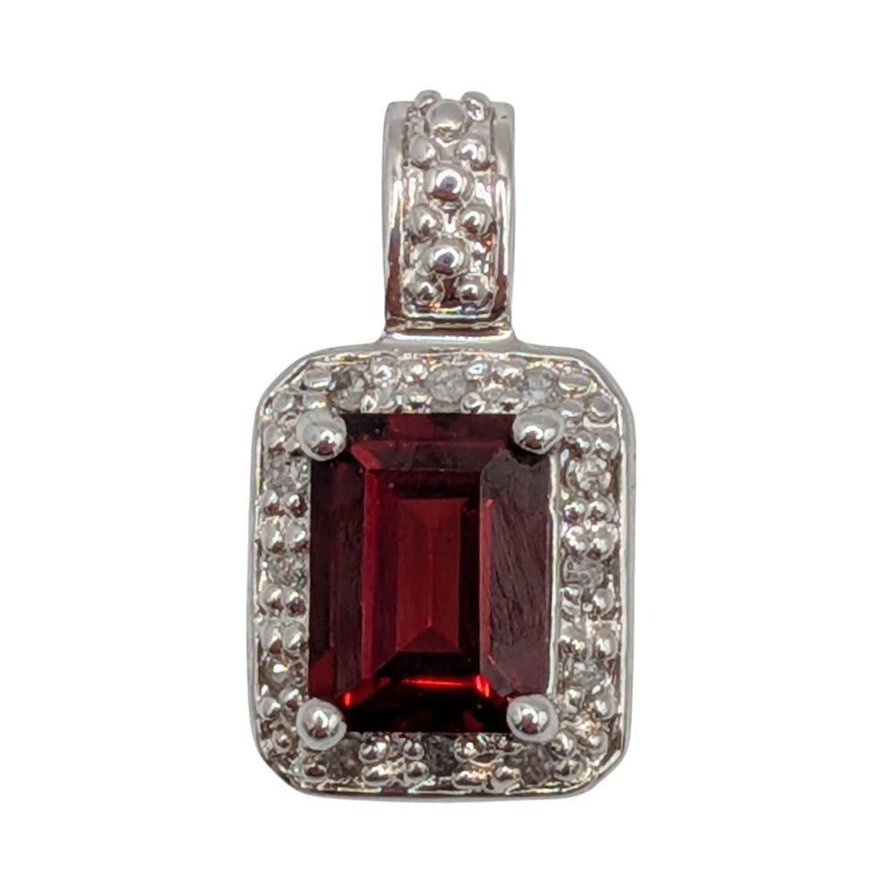 Lot 493: Signed Sterling Silver Diamond Garnet Halo Pendant