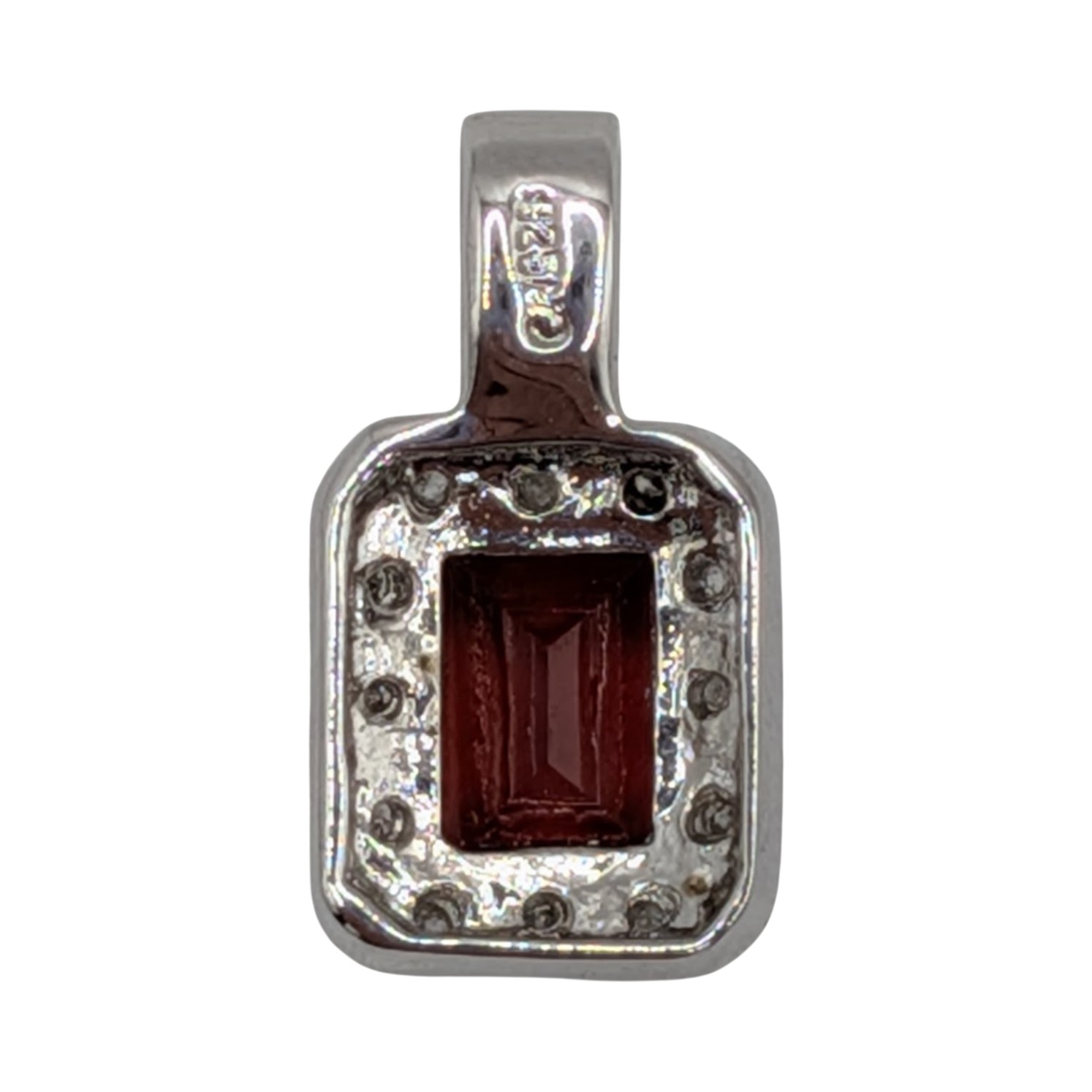 Signed Sterling Silver Diamond Garnet Halo Pendant