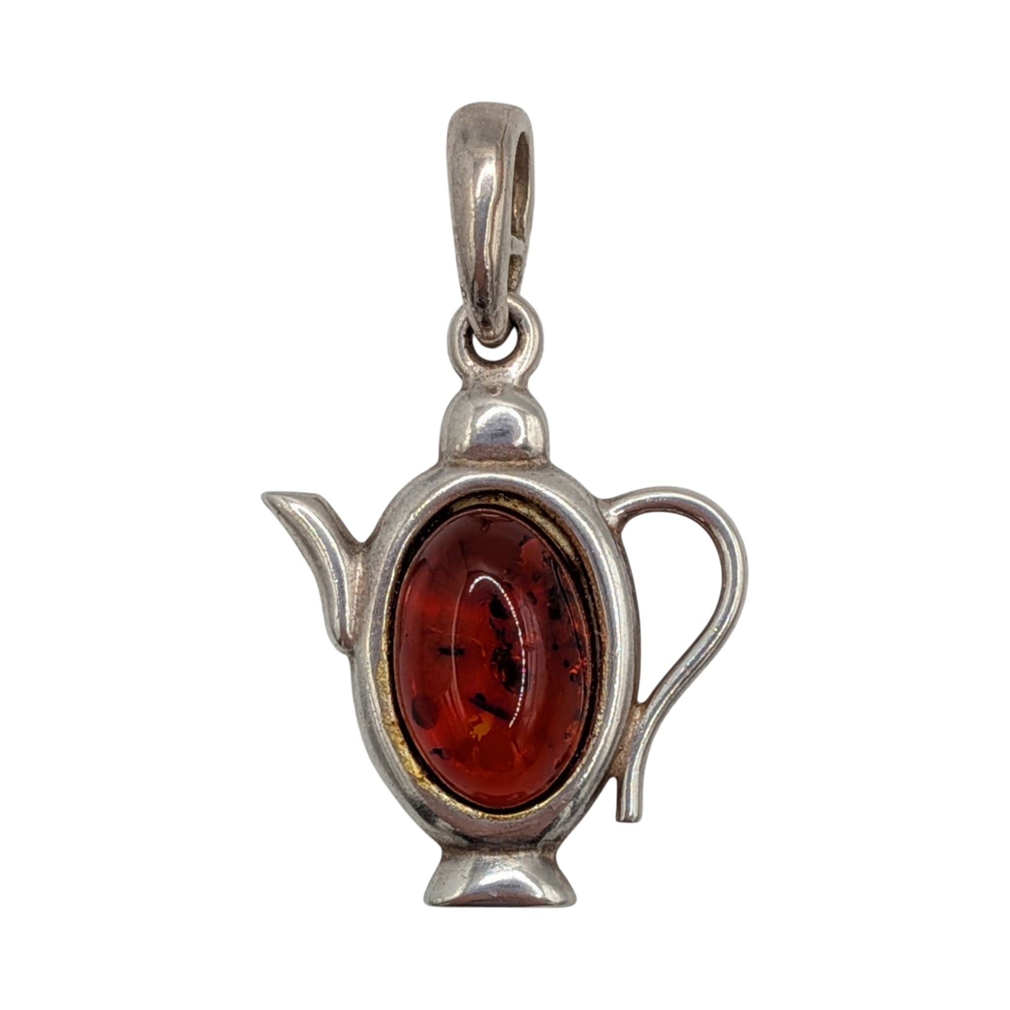 Sterling Silver Amber Teapot Pendant