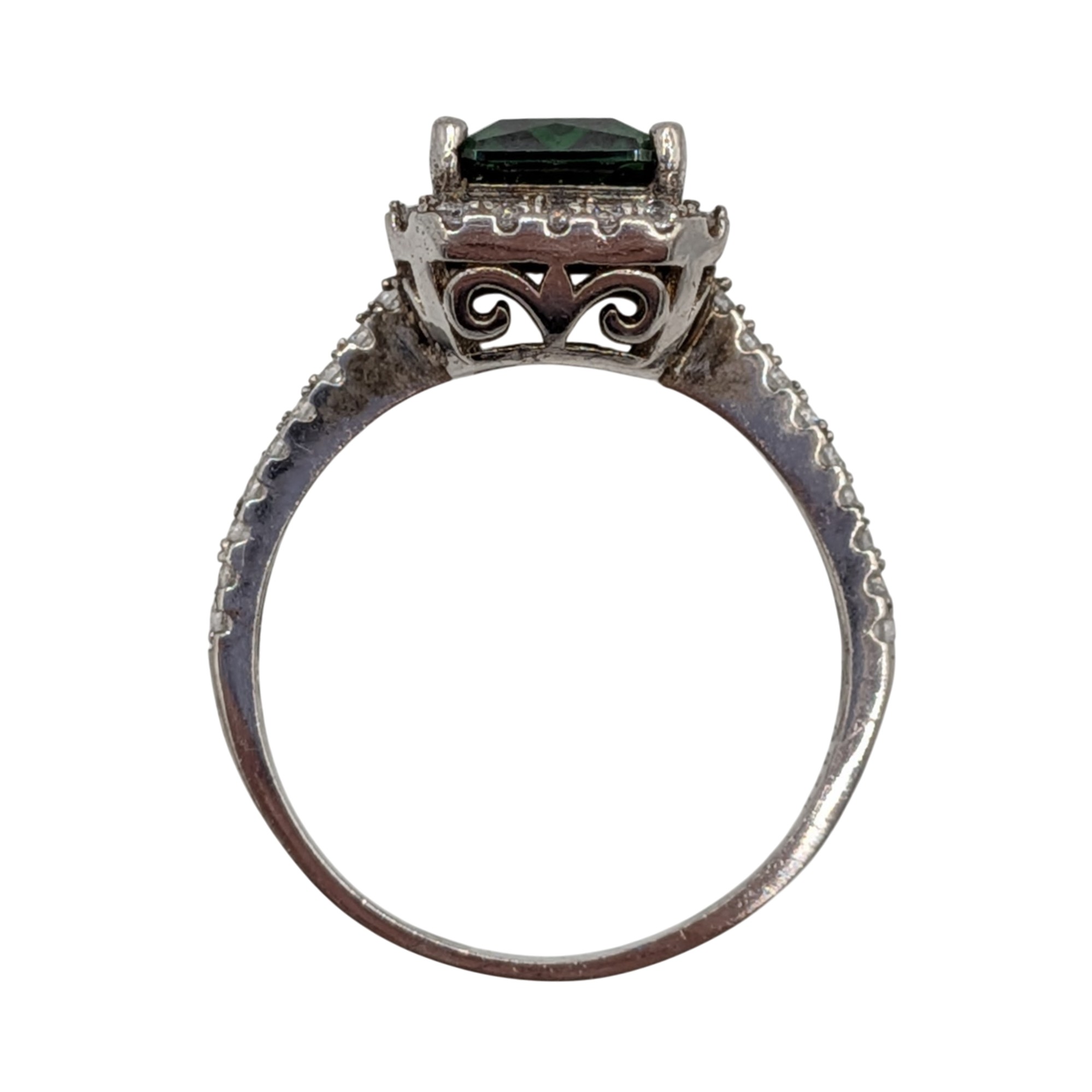Signed Sterling Silver Rhinestone Emerald Cut Solitaire Halo Ring Size 7