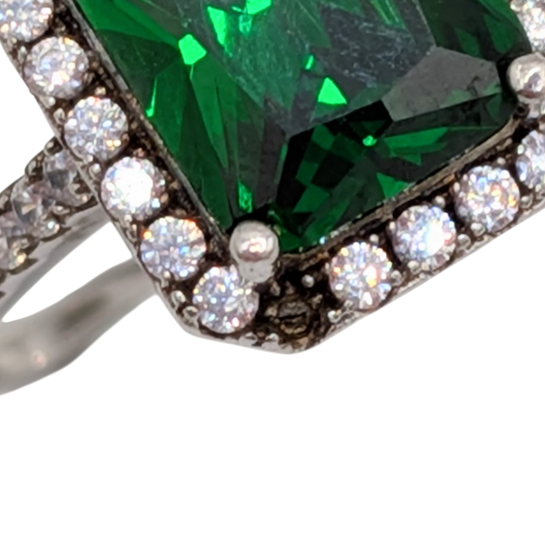 Signed Sterling Silver Rhinestone Emerald Cut Solitaire Halo Ring Size 7
