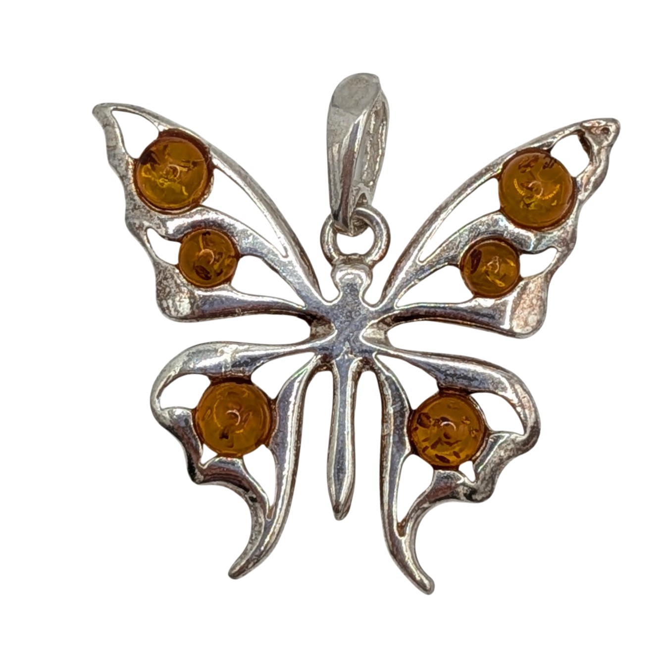 Sterling Silver Amber Butterfly Pendant