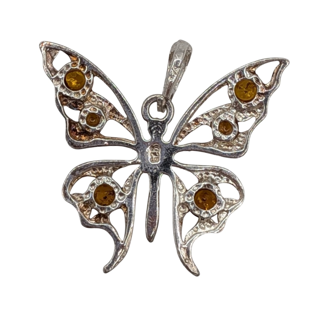 Sterling Silver Amber Butterfly Pendant