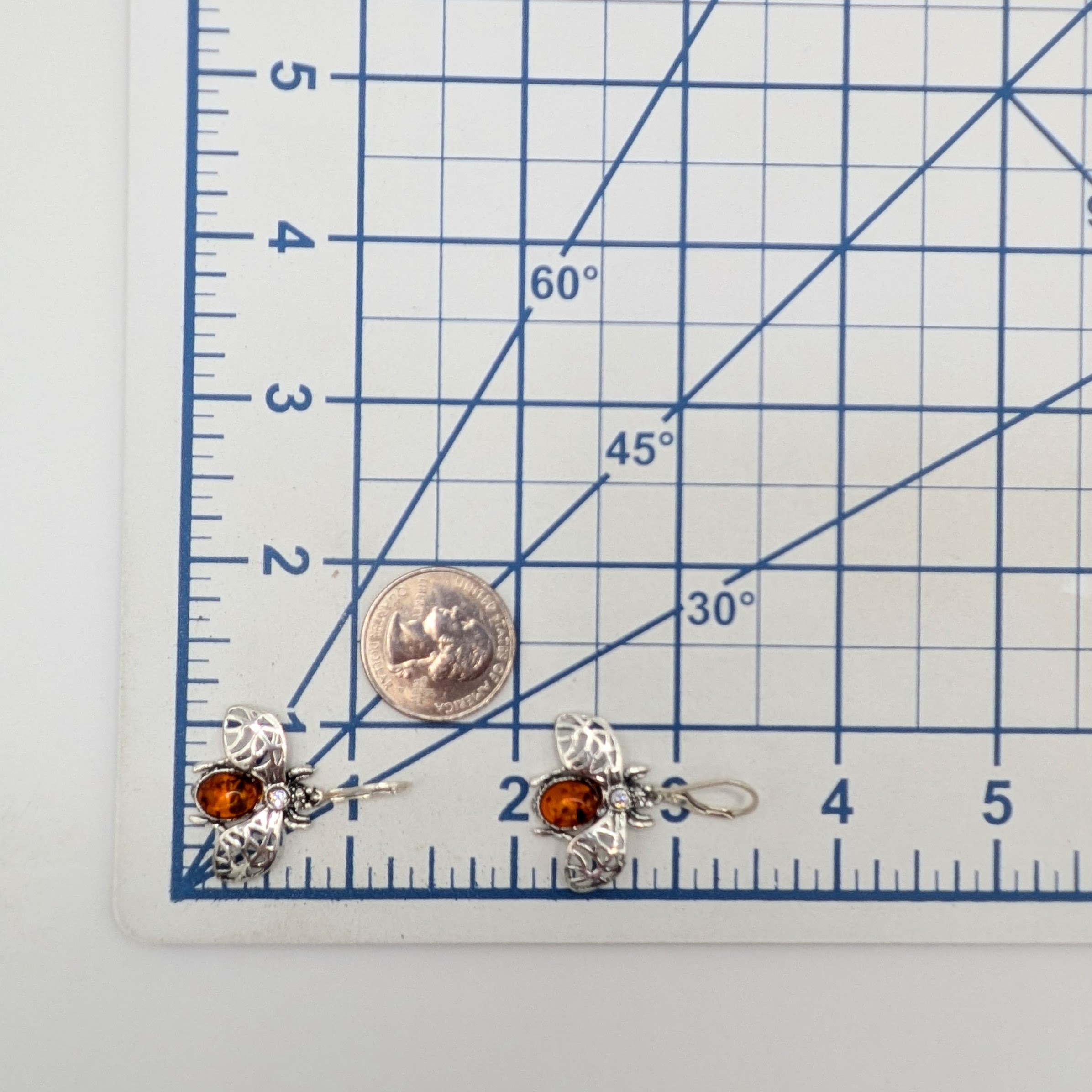 Sterling Silver Amber Rhinestone Bumble Bee Drop Earrings