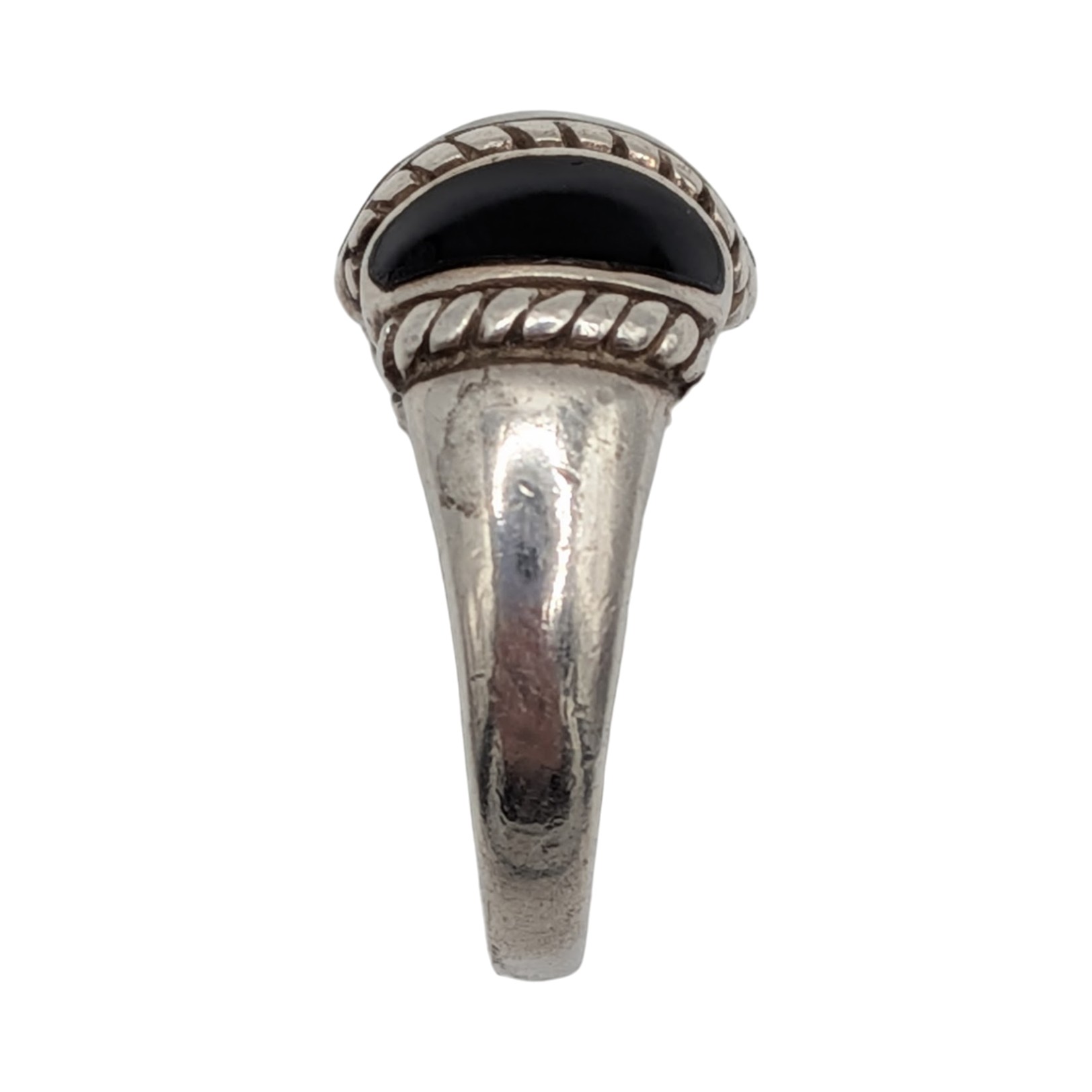Signed Sterling Silver Onyx Mother of Pearl Inlay Dome Ring Size 7.75