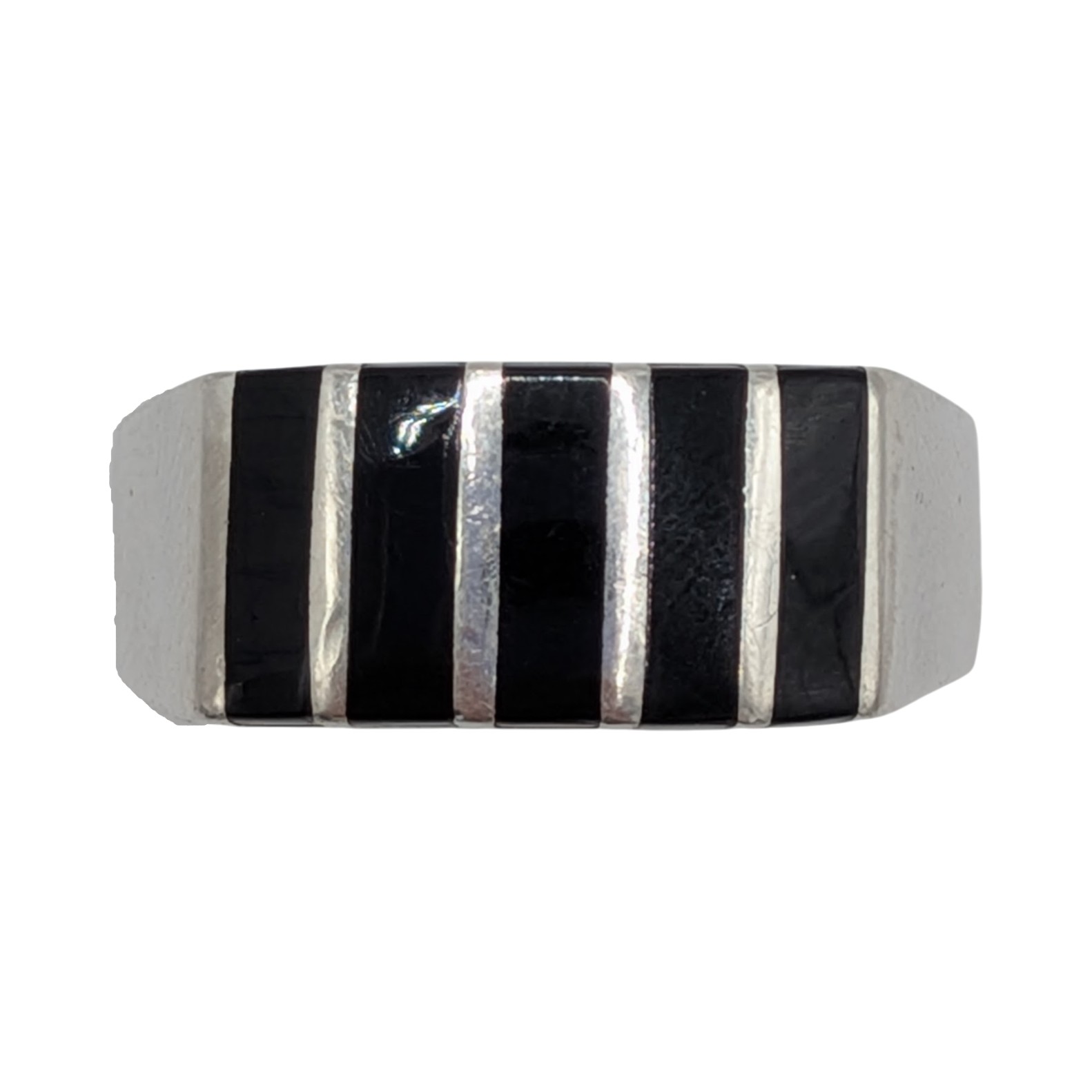 Sterling Silver Black Resin Inlay Bar Ring Size 8