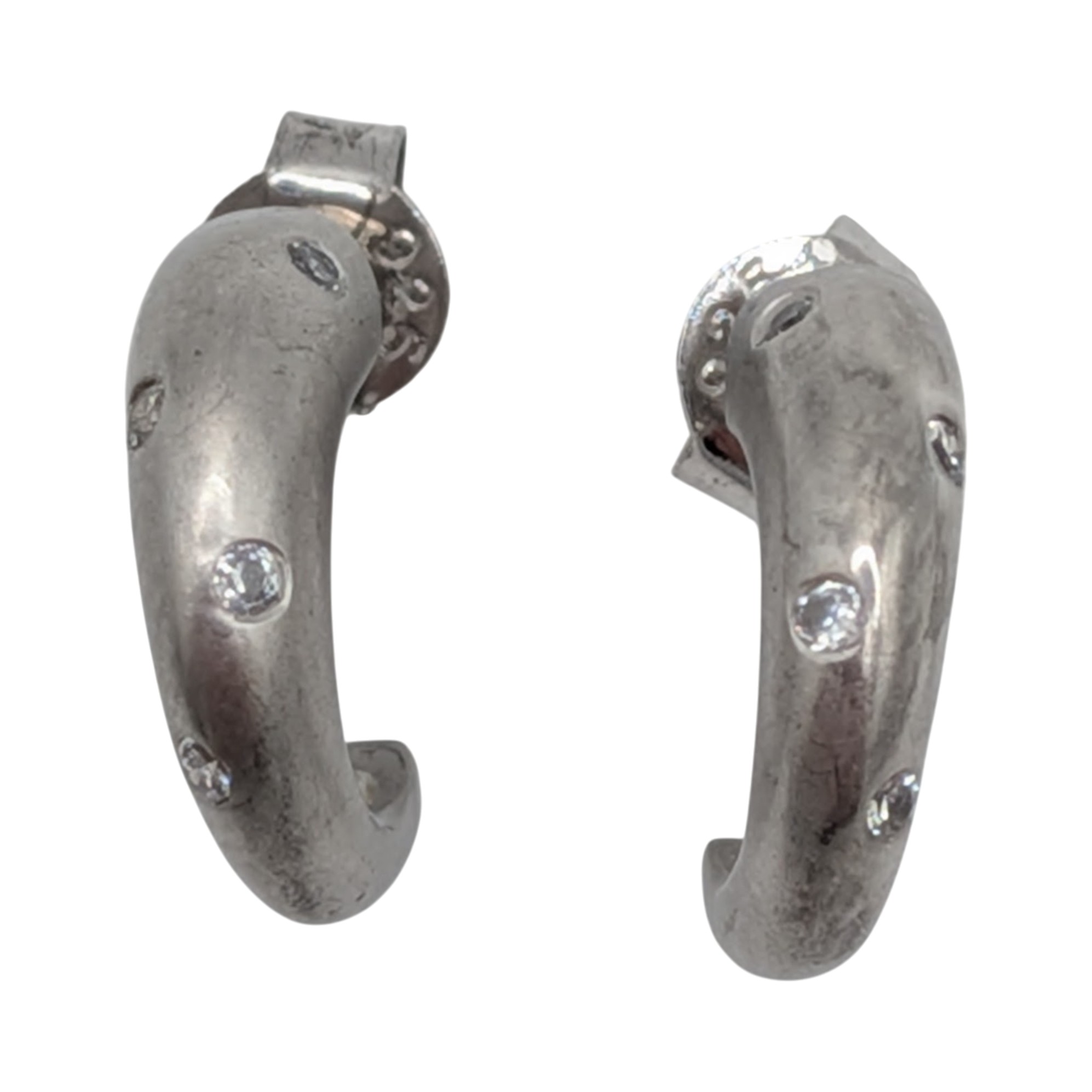 Sterling Silver CZ Flush Set Half Hoop Stud Earrings