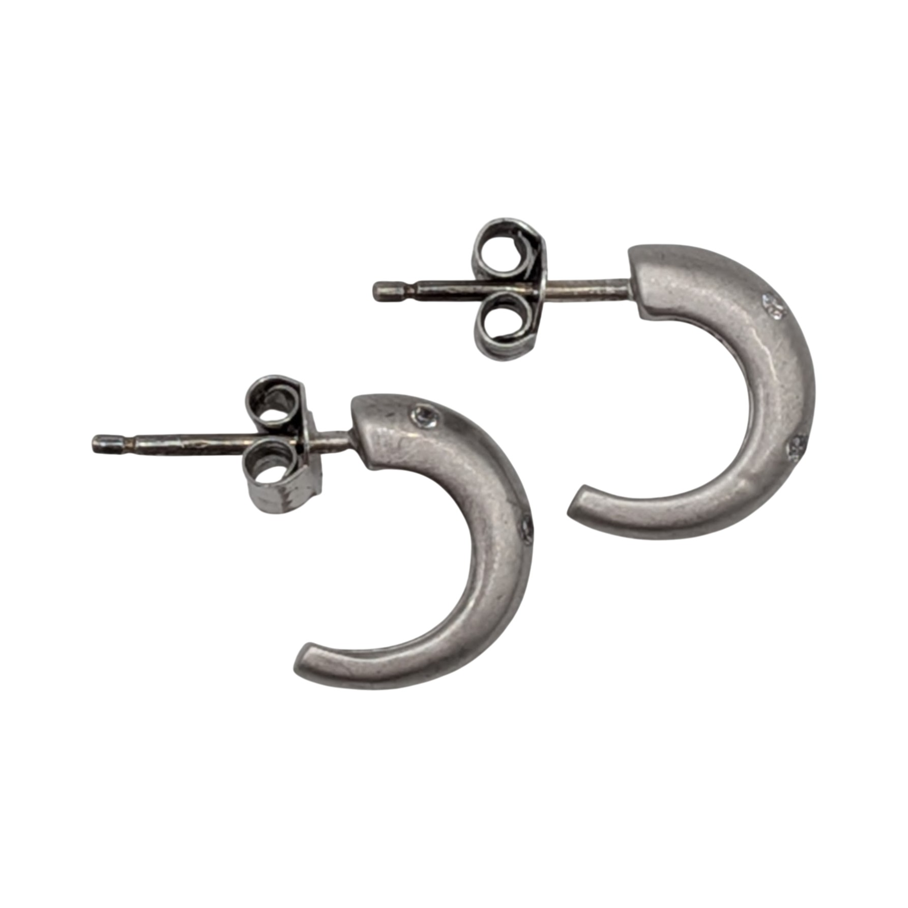 Sterling Silver CZ Flush Set Half Hoop Stud Earrings