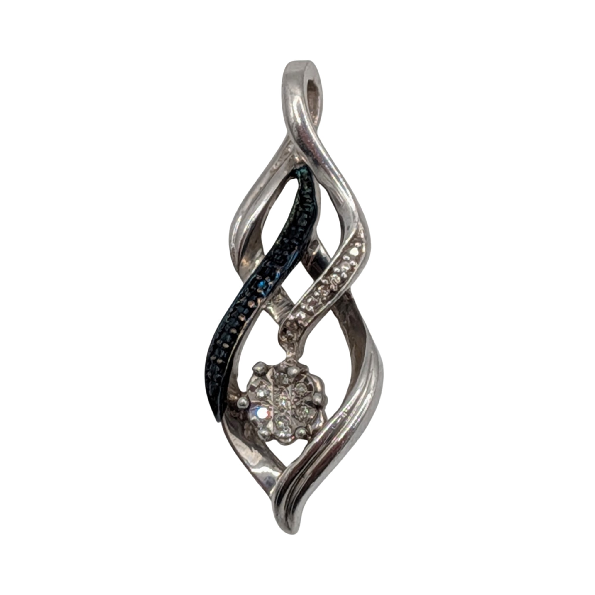 Signed Sterling Silver Diamond Double Swirl Pendant