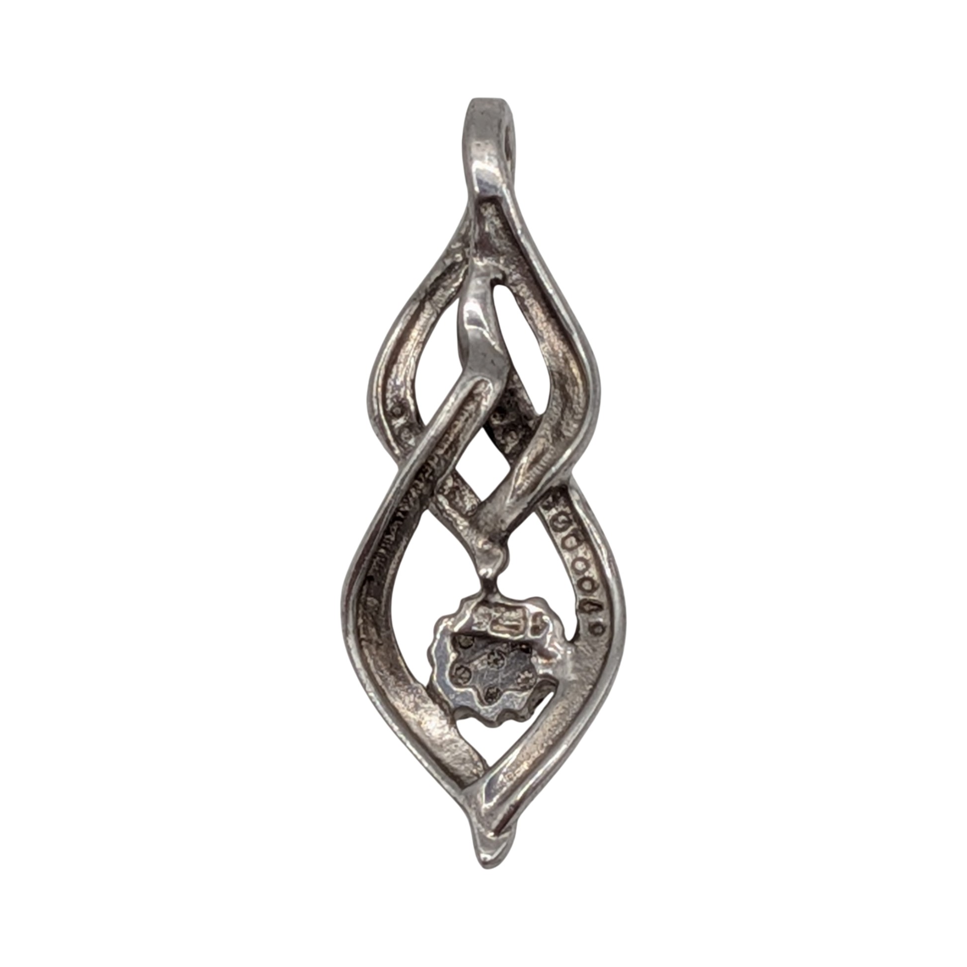 Signed Sterling Silver Diamond Double Swirl Pendant