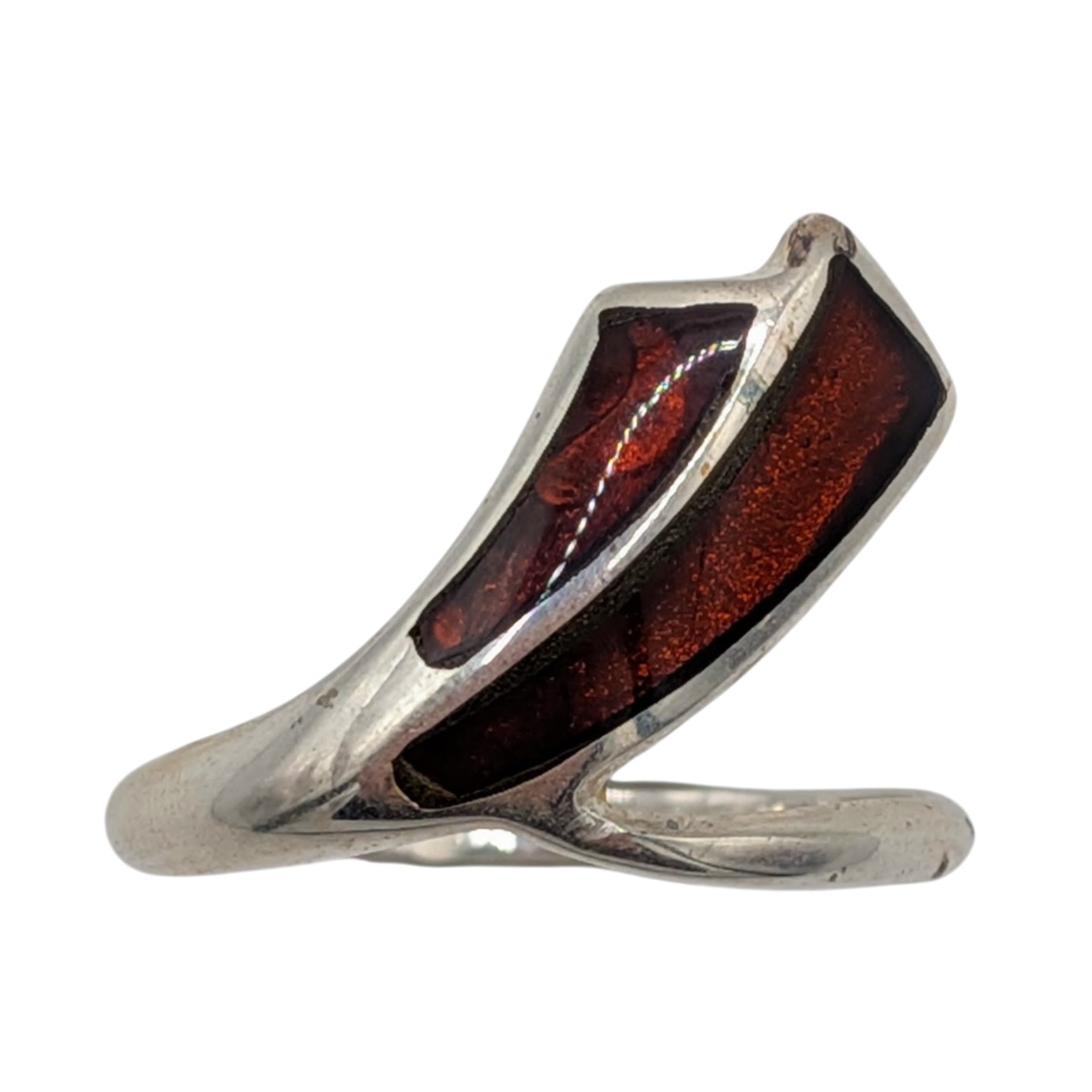 Signed New Polish Sterling Silver Amber Inlay Modern Sash Ring Size 9.5