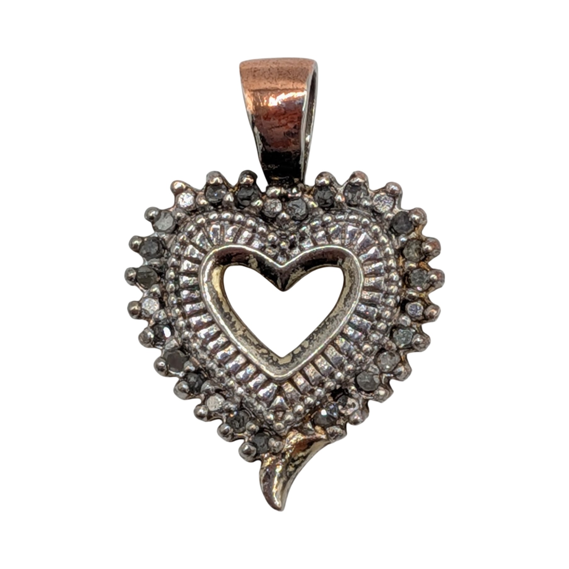 Signed Gold Over Sterling Silver Diamond Engraved Open Heart Pendant