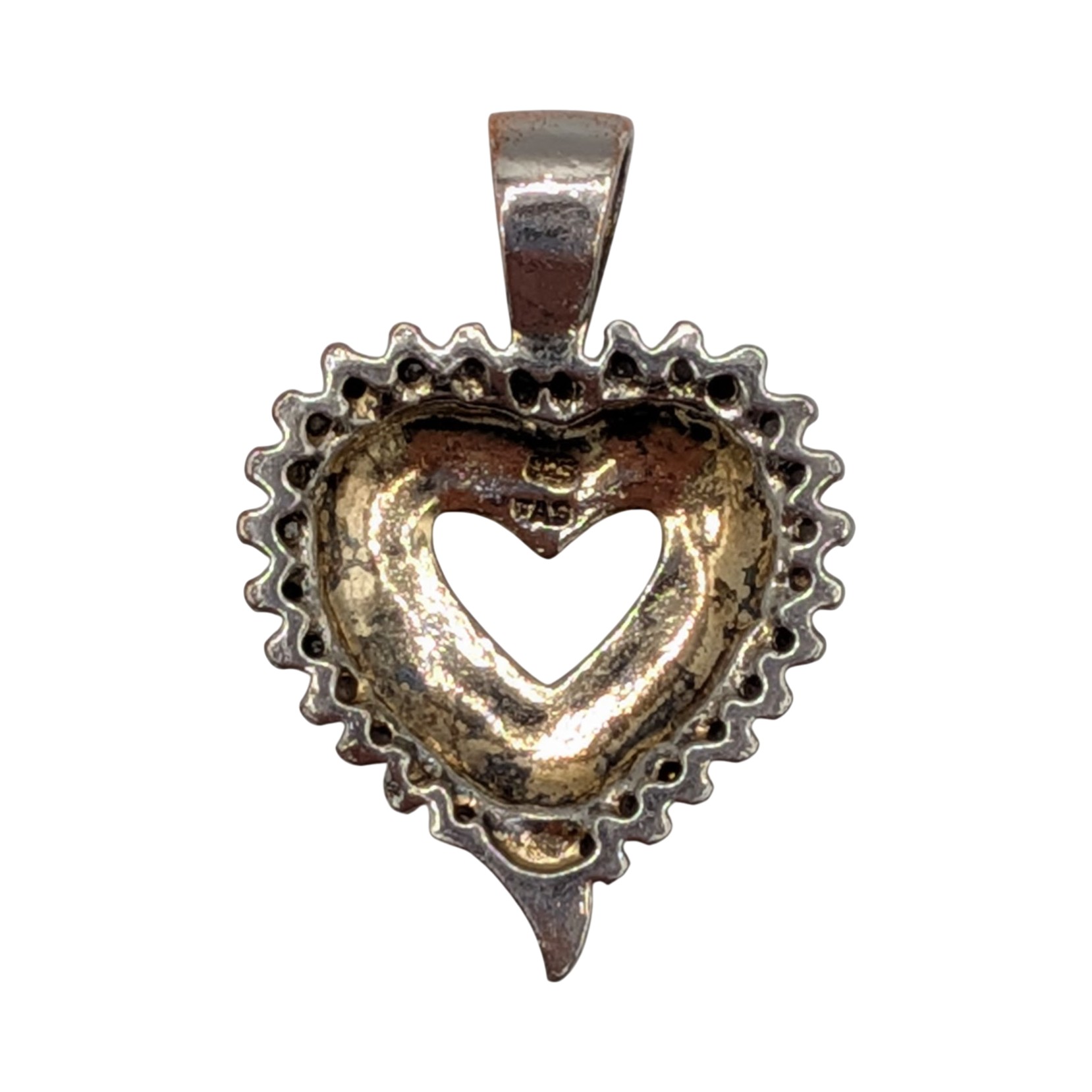 Signed Gold Over Sterling Silver Diamond Engraved Open Heart Pendant