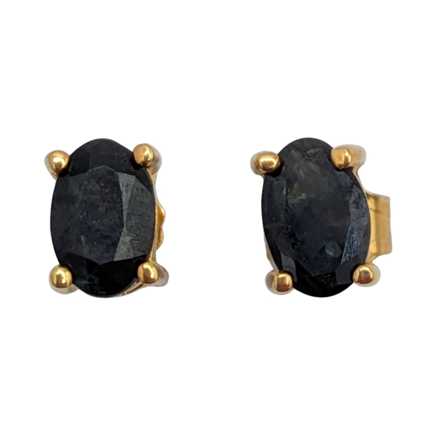 Gold Over Sterling Silver Sapphire Oval Cut Solitaire Stud Earrings
