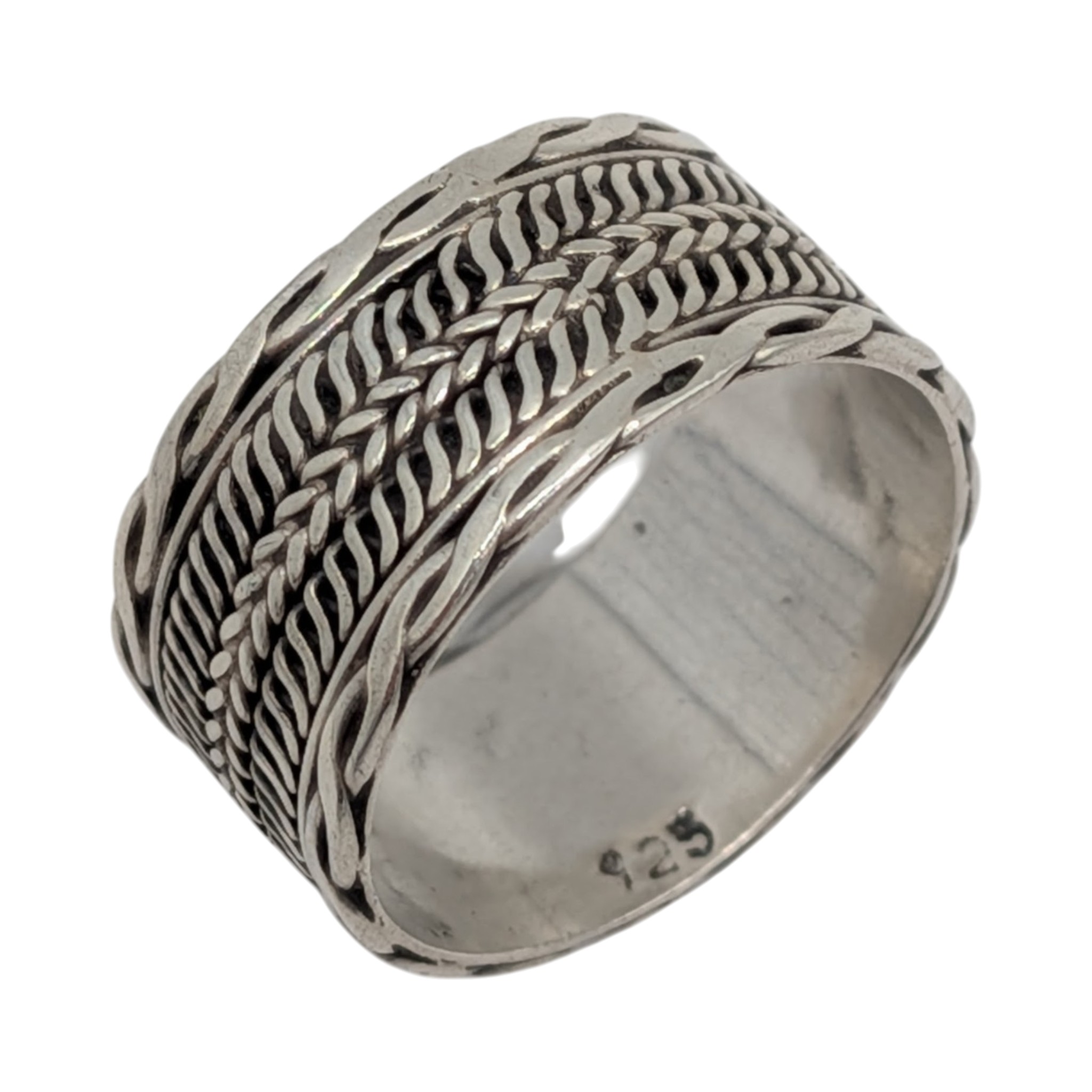 Sterling Silver Woven Wide Band Ring Size 7.5