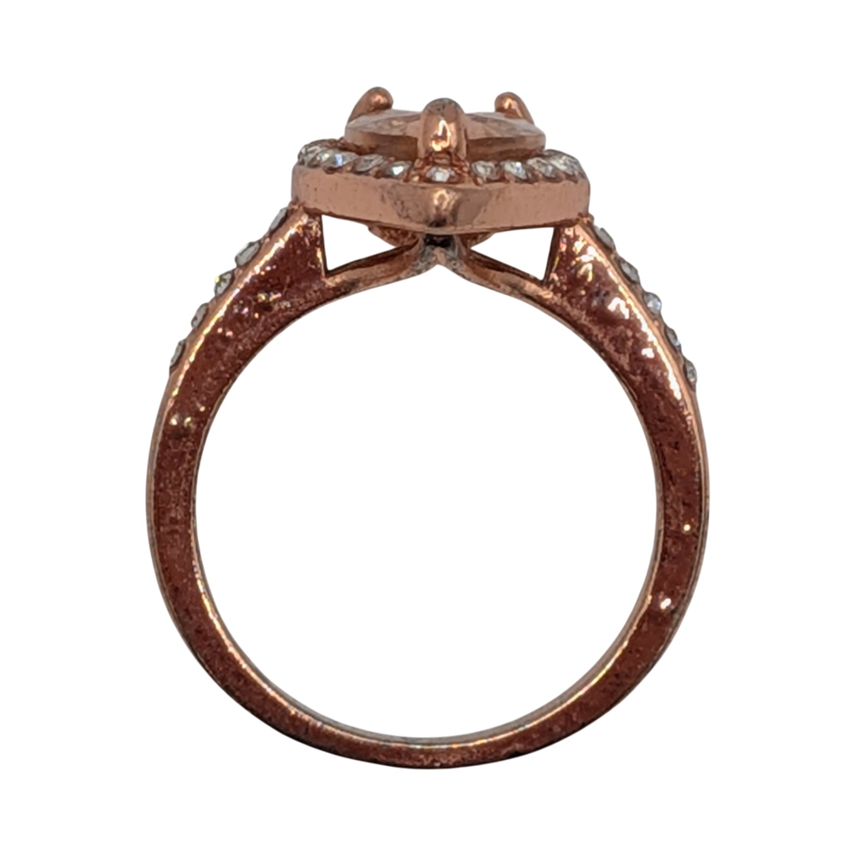Rose Gold over Sterling Silver Rhinestone Pear Cut Halo Ring Size 7.5