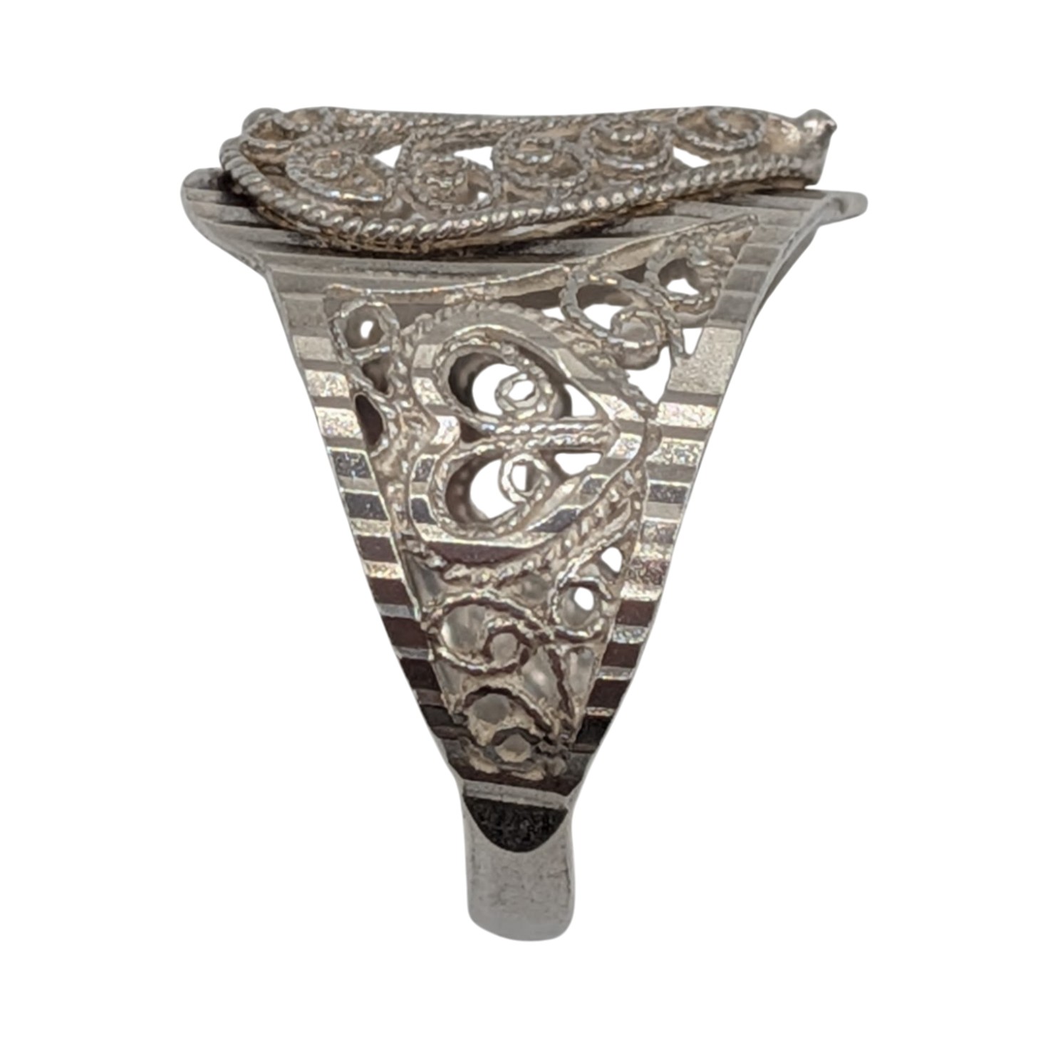 Signed Turkish Sterling Silver Filigree Triple Heart Ring Size 7.5