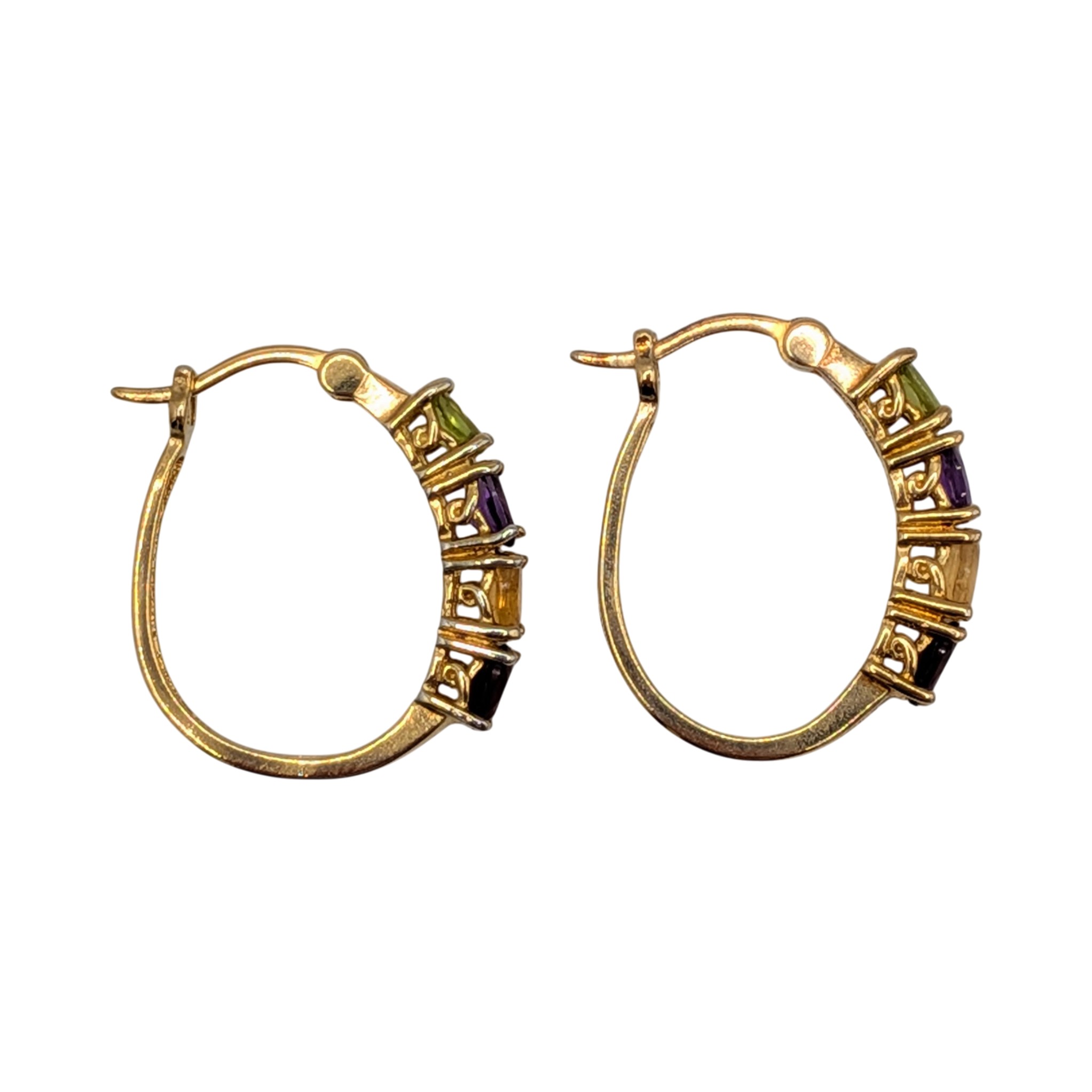 Ross Simons Gold Over Sterling Silver Multi-Stone Hoop Earrings