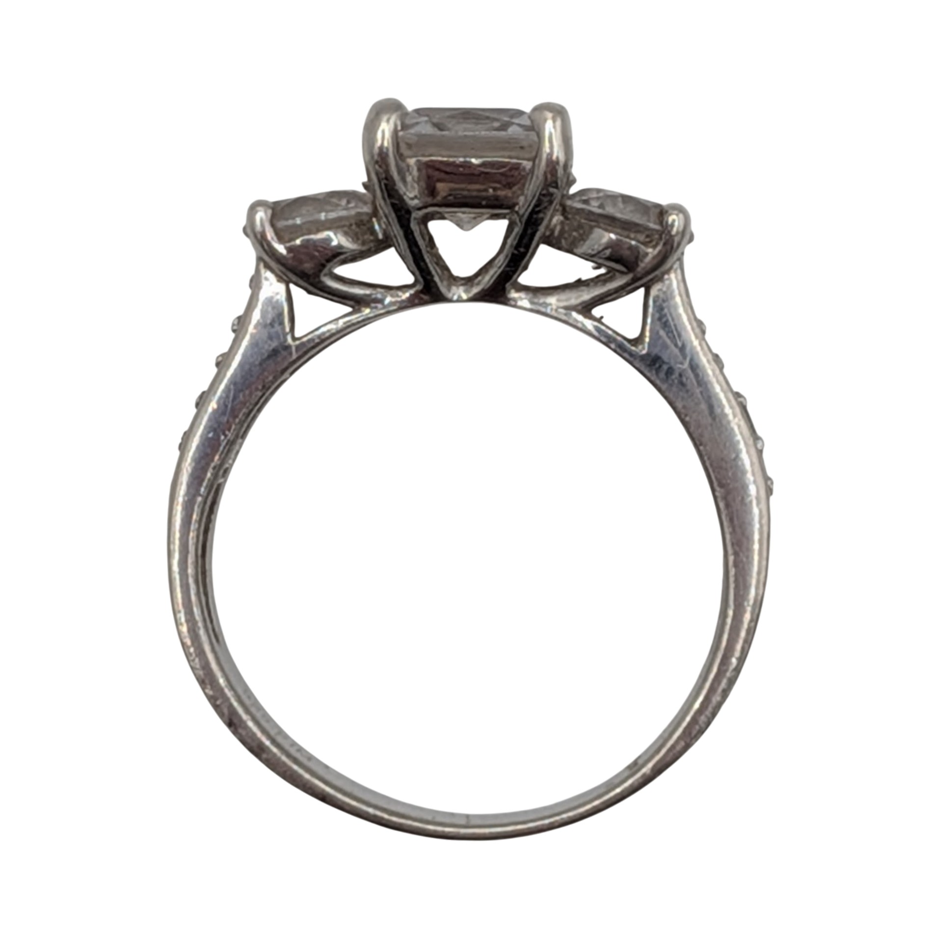 Signed Sterling Silver Rhinestone Three Stone Ring Size 8