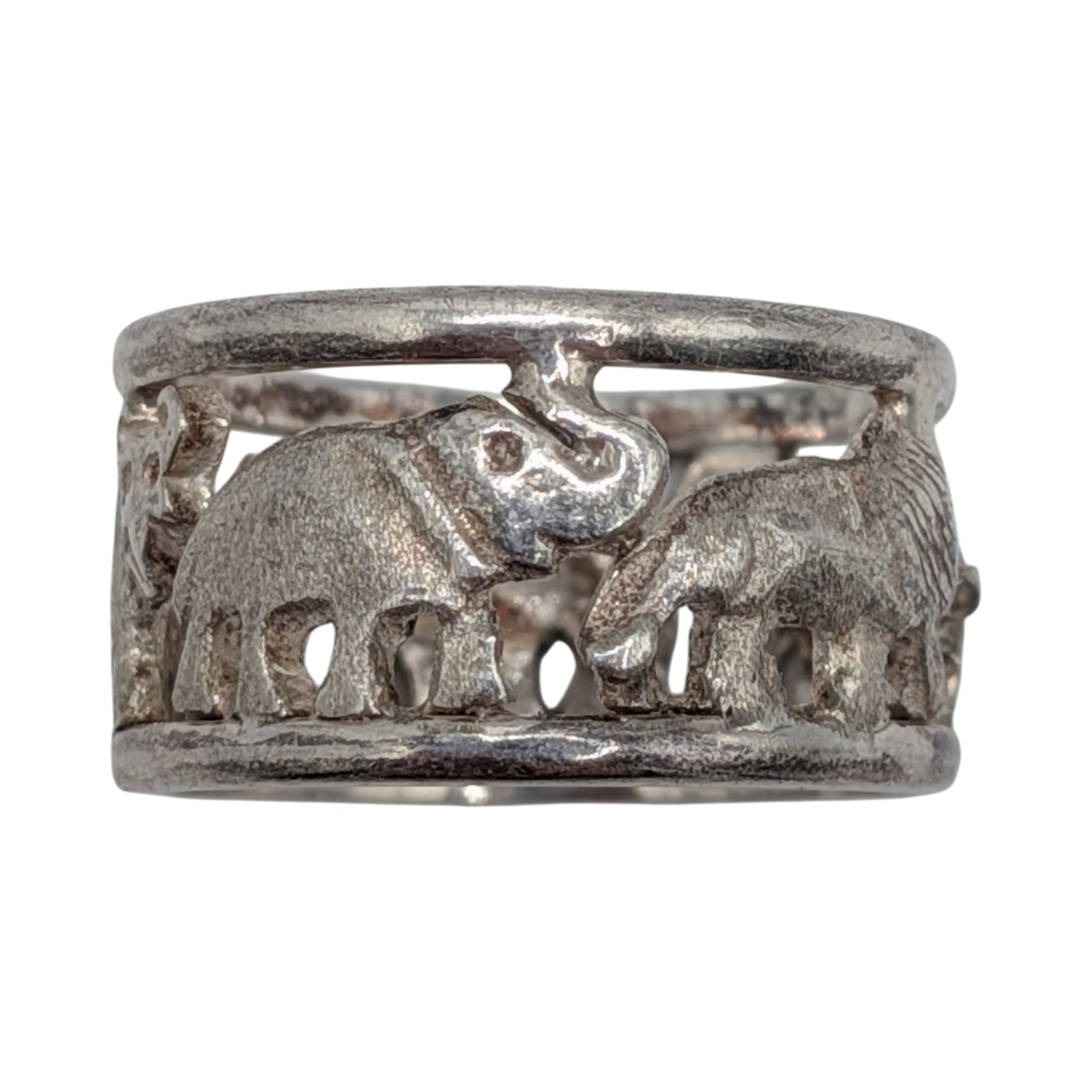 Signed Sterling Silver African Animal Band Ring Size 6.25
