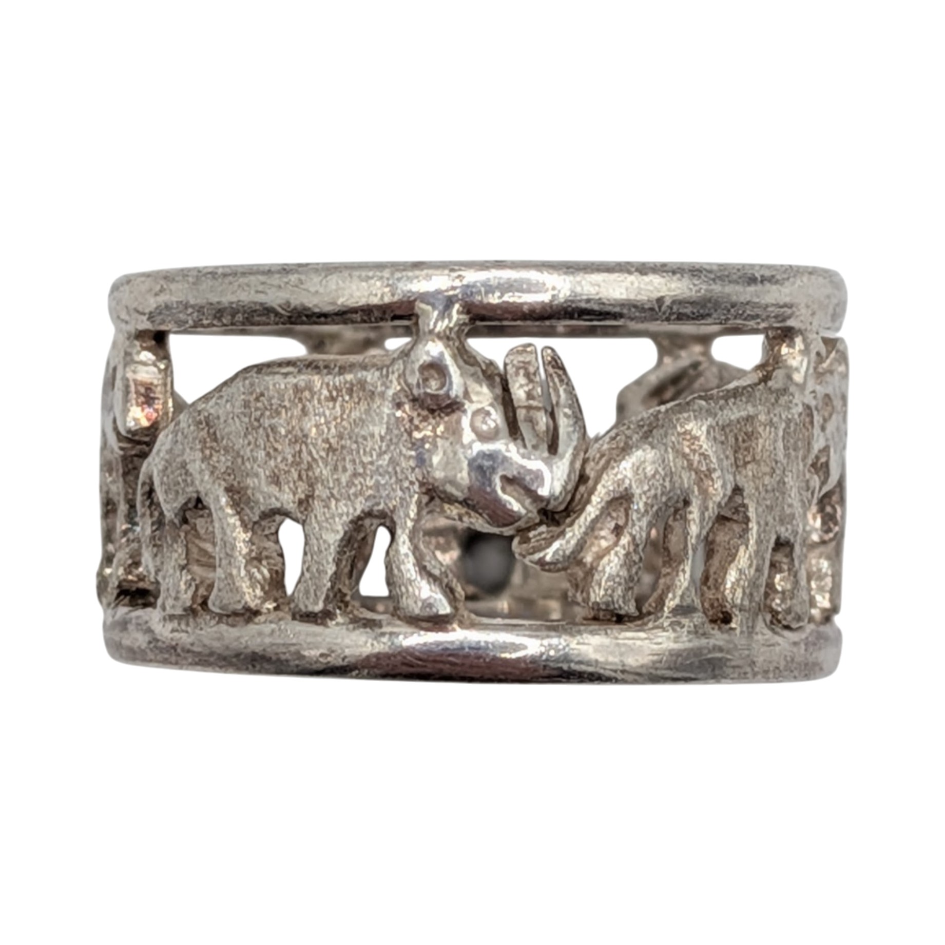 Signed Sterling Silver African Animal Band Ring Size 6.25