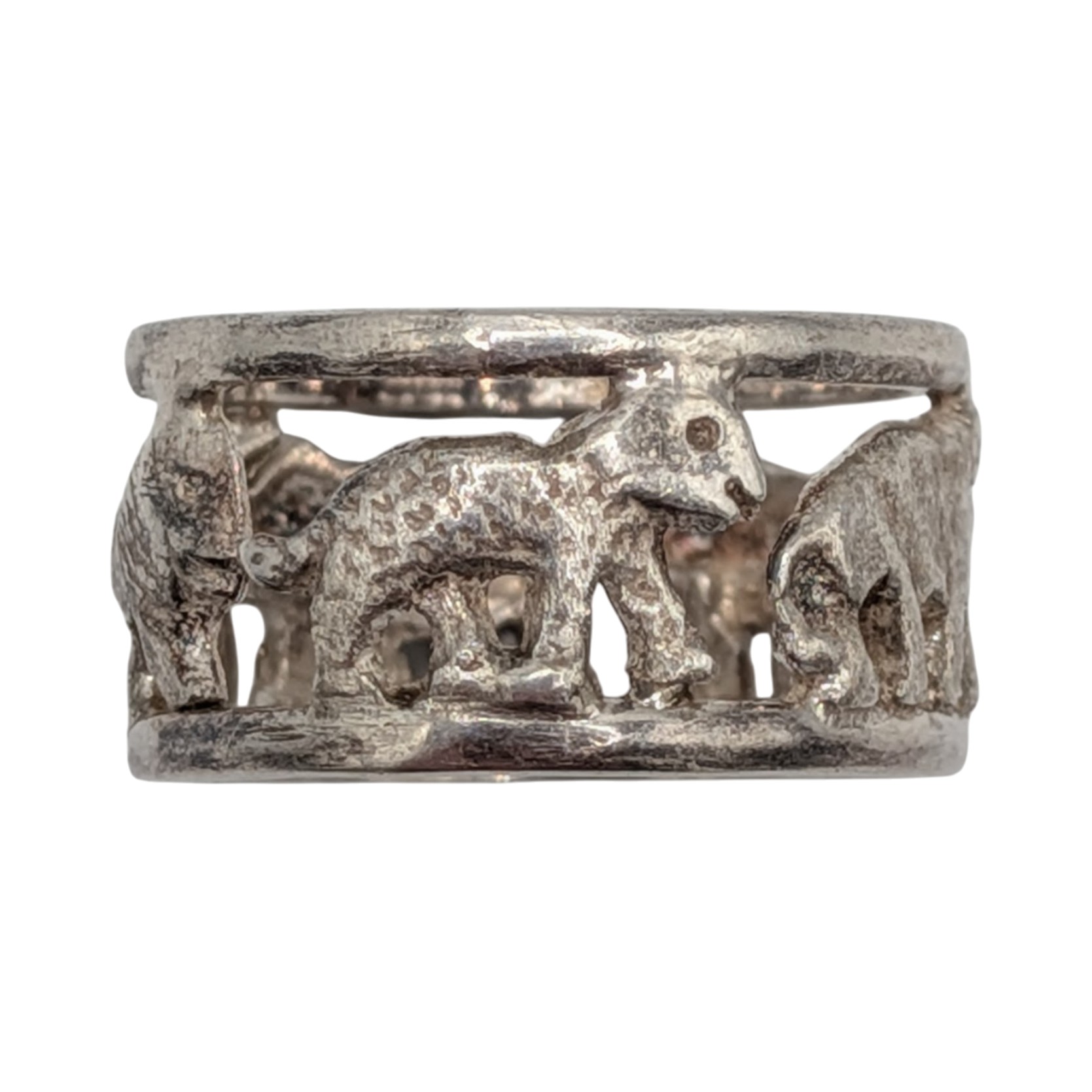 Signed Sterling Silver African Animal Band Ring Size 6.25