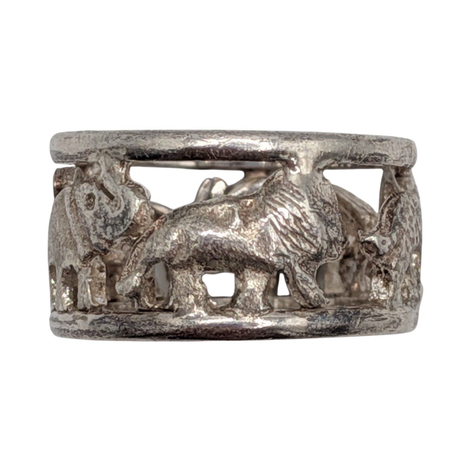 Signed Sterling Silver African Animal Band Ring Size 6.25