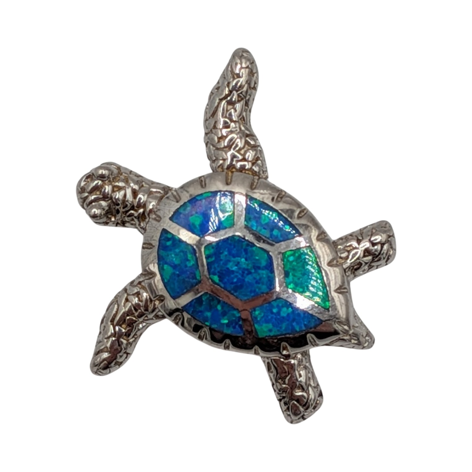 Sterling Silver Opal Inlay Sea Turtle Slide Pendant