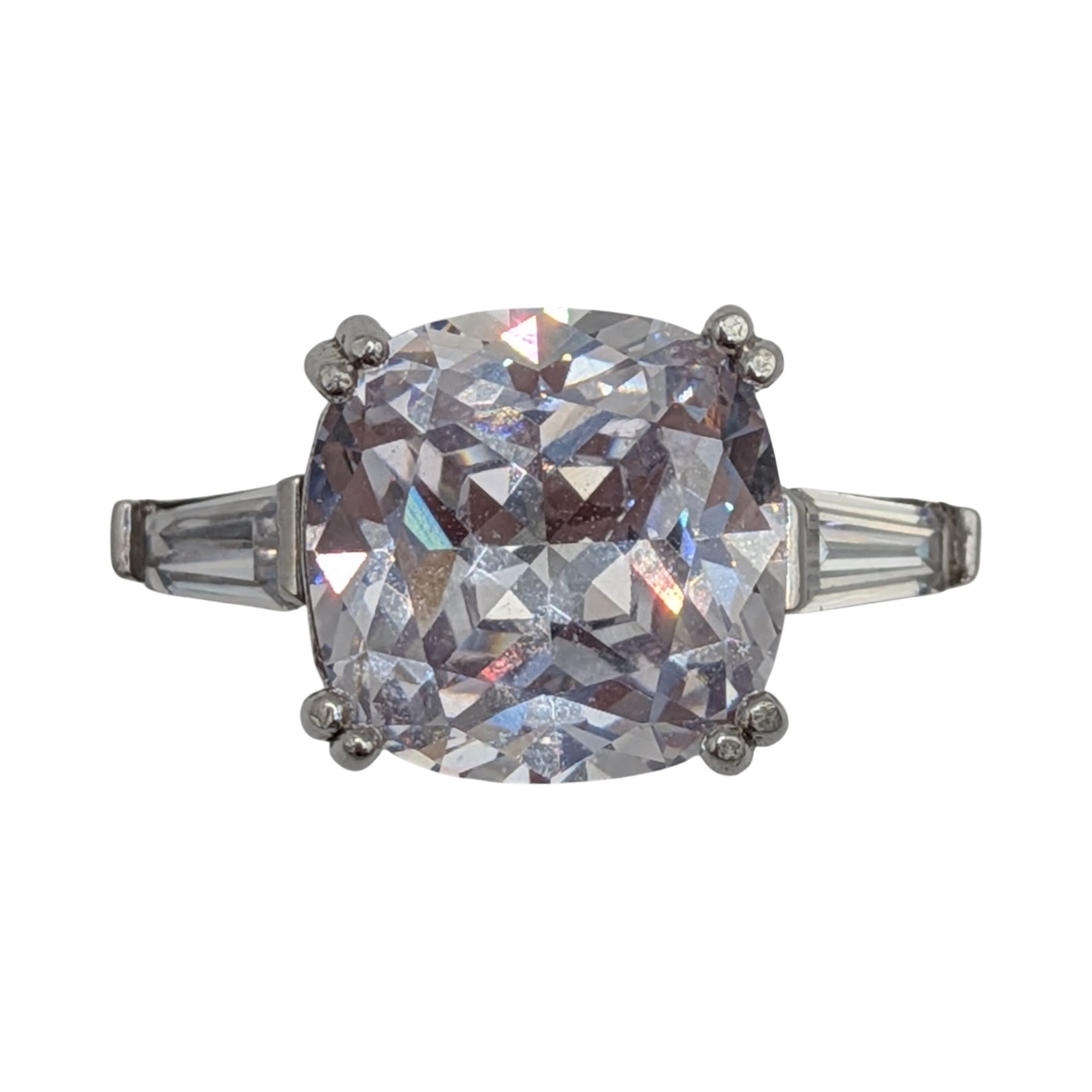 Signed Sterling Silver White CZ Trilogy Statement Ring Size 9.5