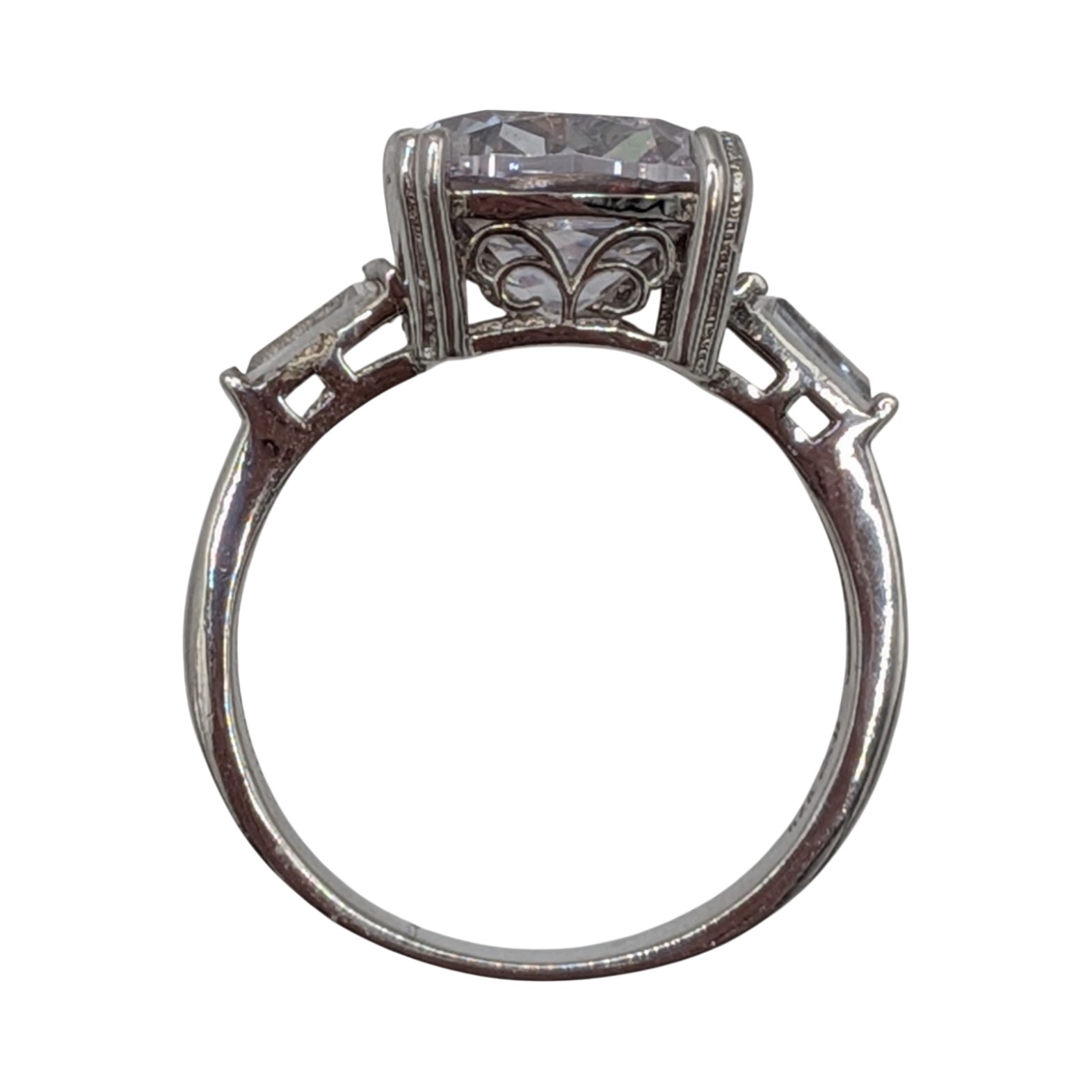 Signed Sterling Silver White CZ Trilogy Statement Ring Size 9.5