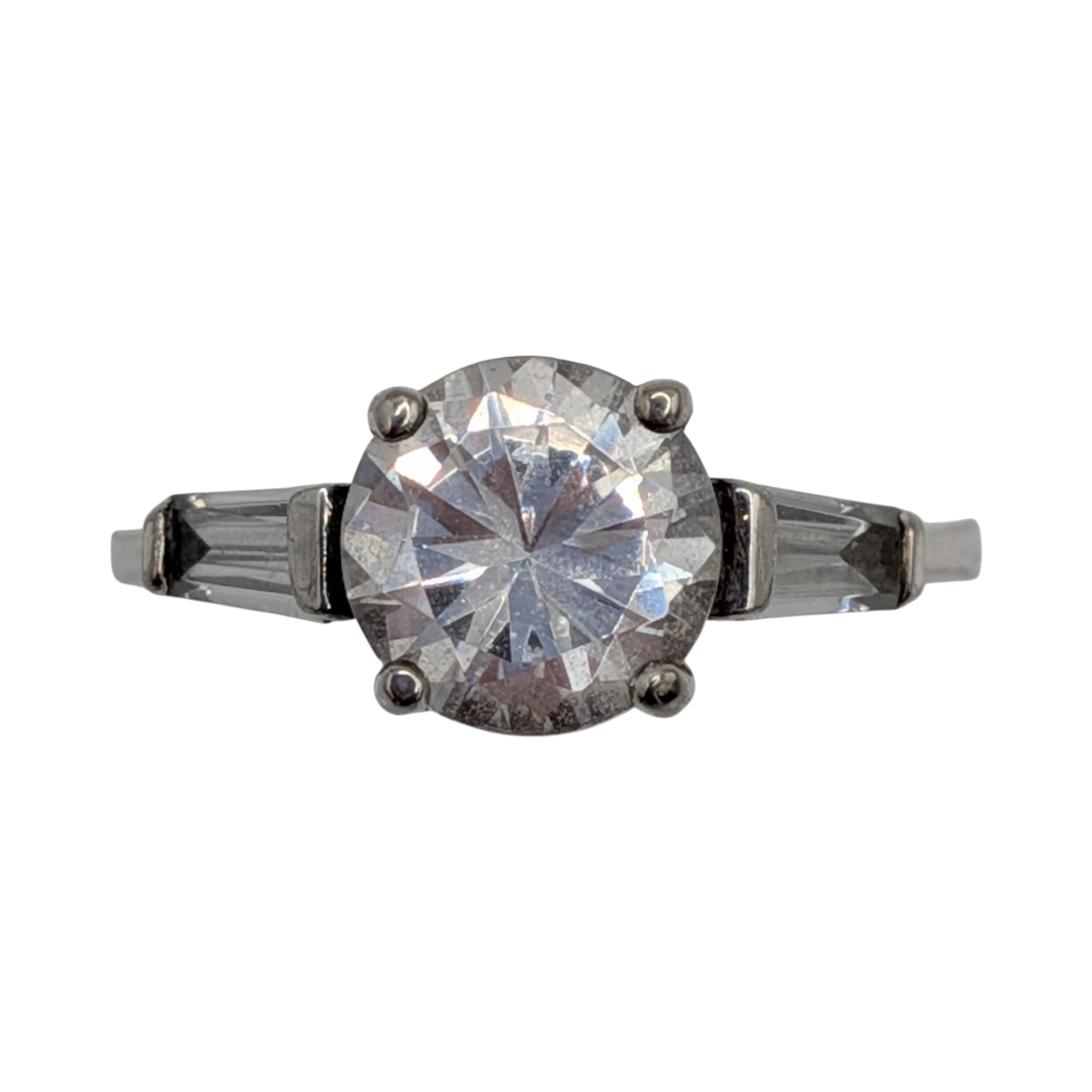 Signed Sterling Silver White CZ Tapered Three Stone Ring Size 8
