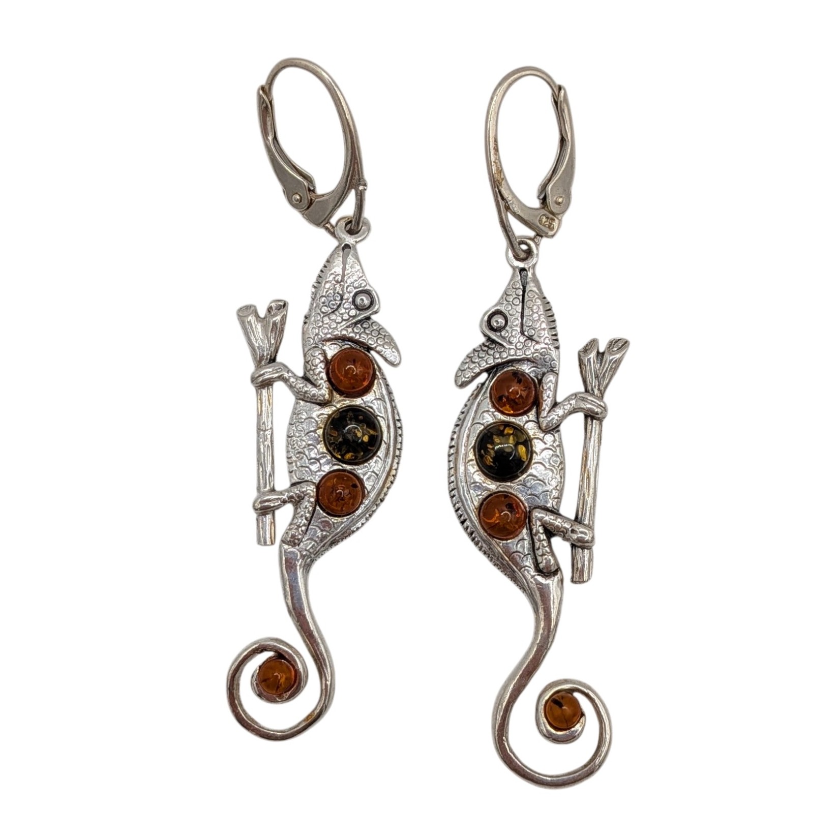 Sterling Silver Amber Two Tone Chameleon Earrings
