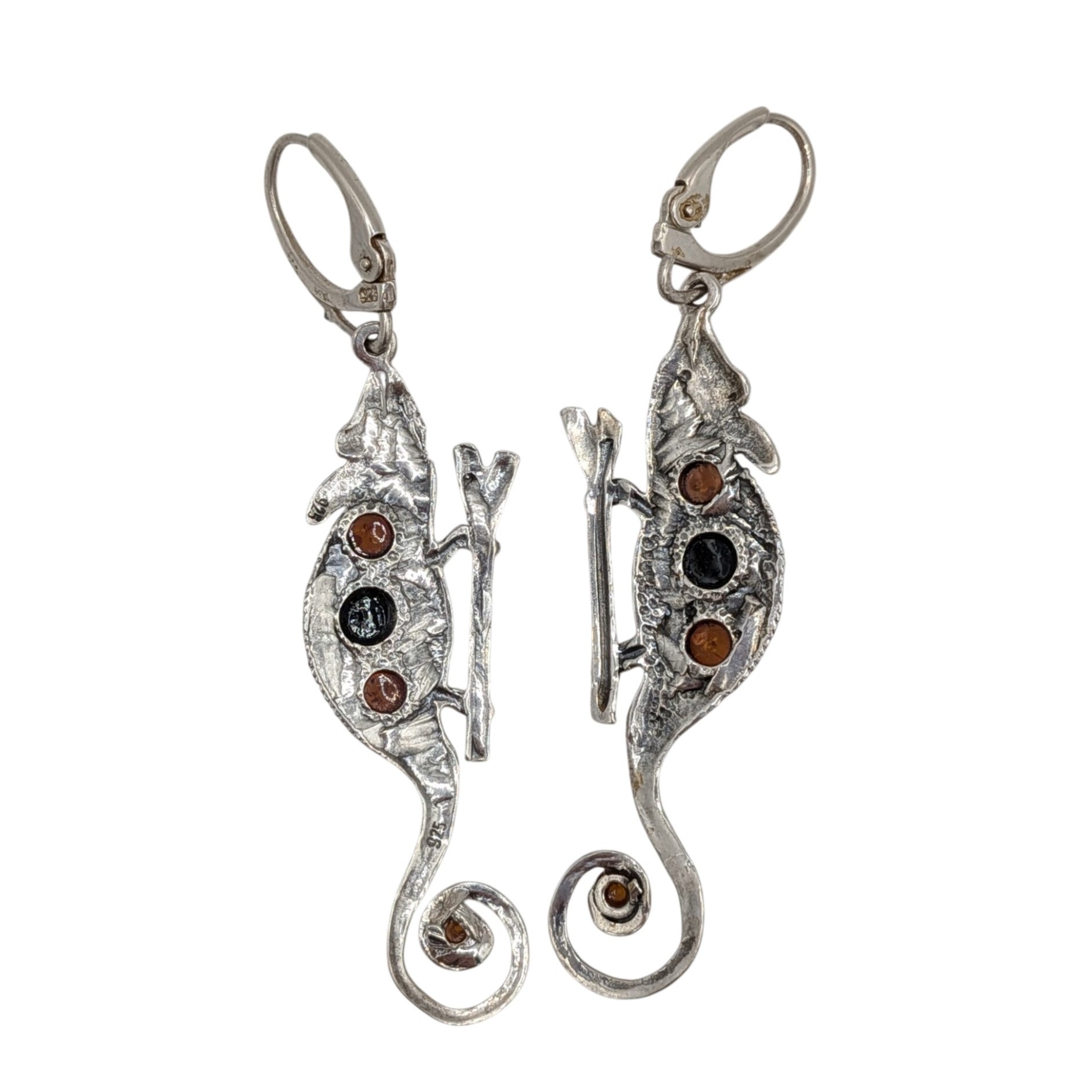 Sterling Silver Amber Two Tone Chameleon Earrings
