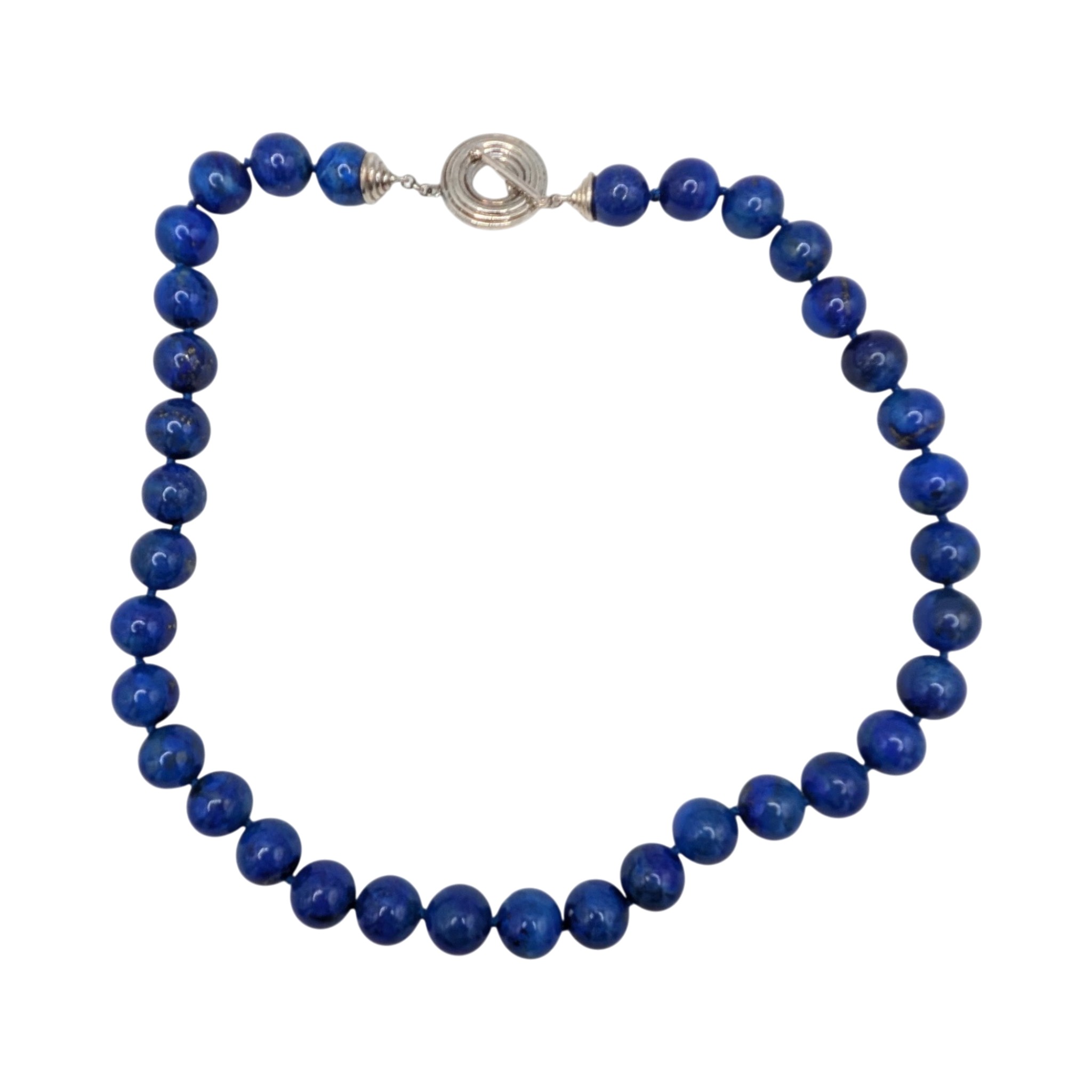Signed Sterling Silver Lapis Lazuli Beaded Toggle Clasp Necklace