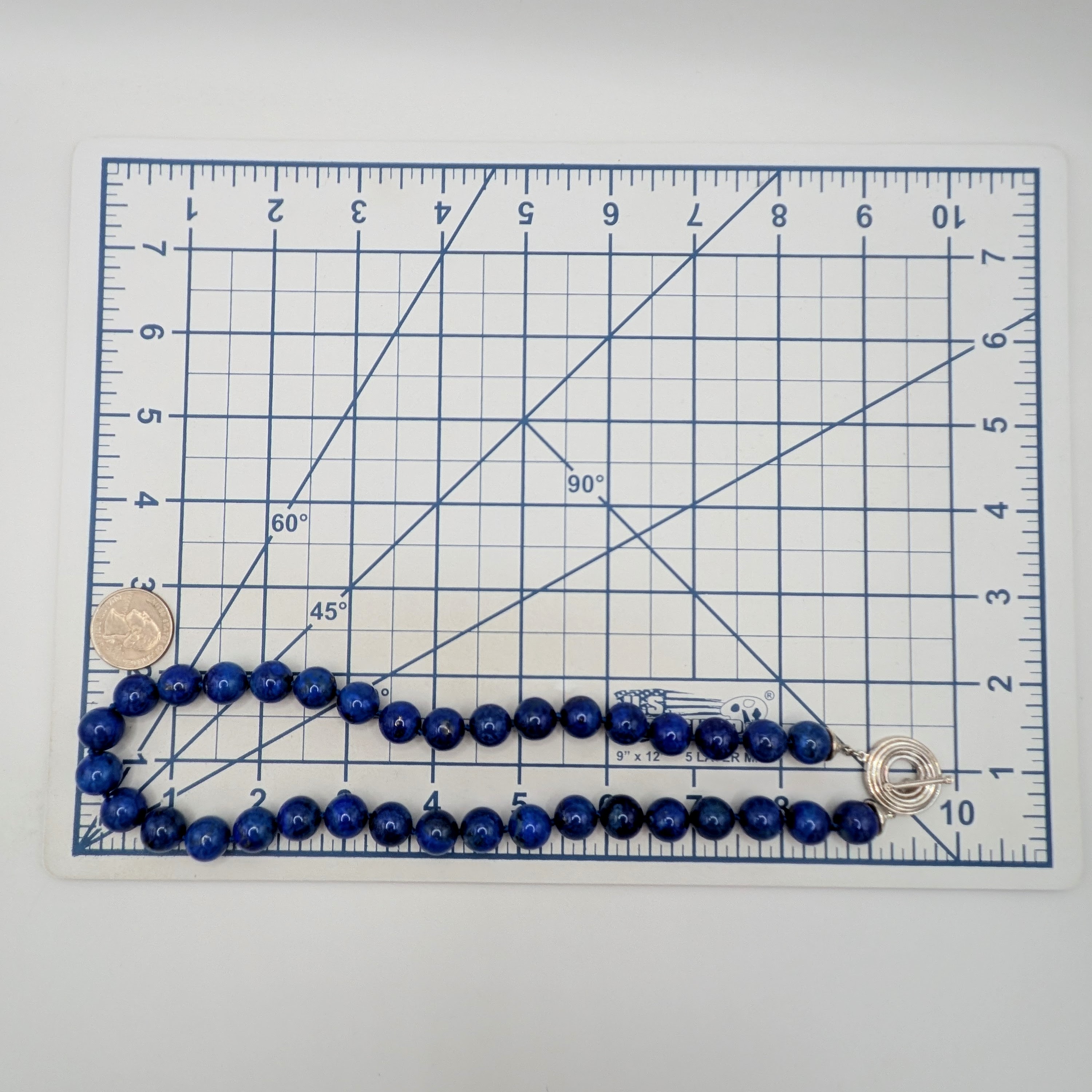 Signed Sterling Silver Lapis Lazuli Beaded Toggle Clasp Necklace
