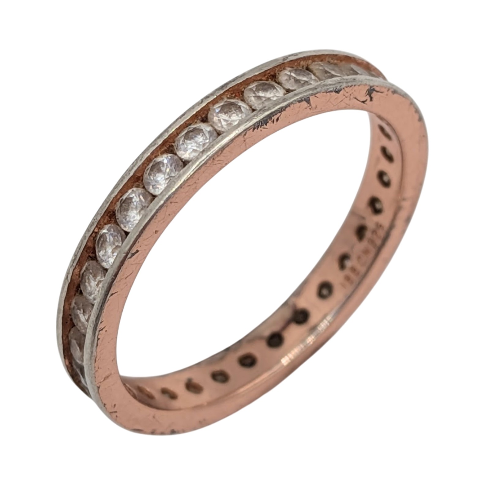 Signed Rose Gold Over Sterling Silver CZ Channel Set Eternity Band Ring Size 8.25