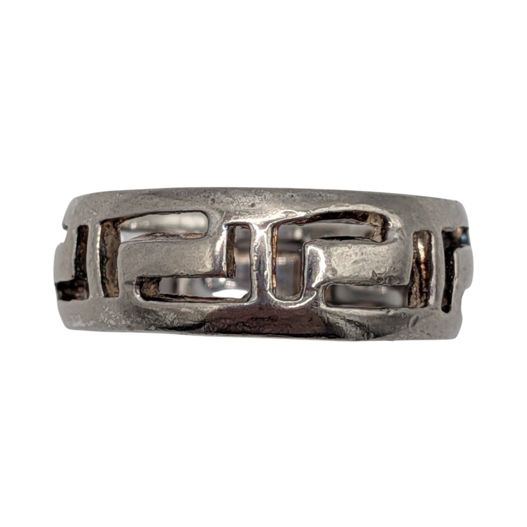 Signed Sterling Silver Geometric Pierced Band Ring Size 6.75