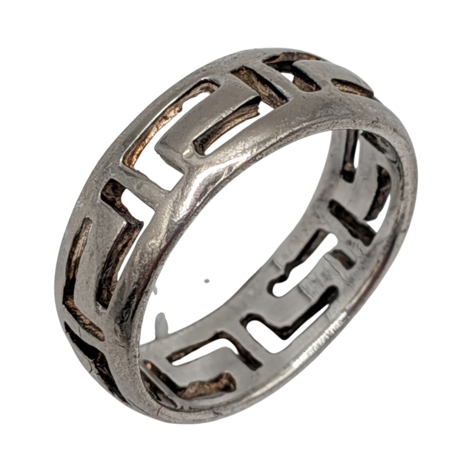Signed Sterling Silver Geometric Pierced Band Ring Size 6.75