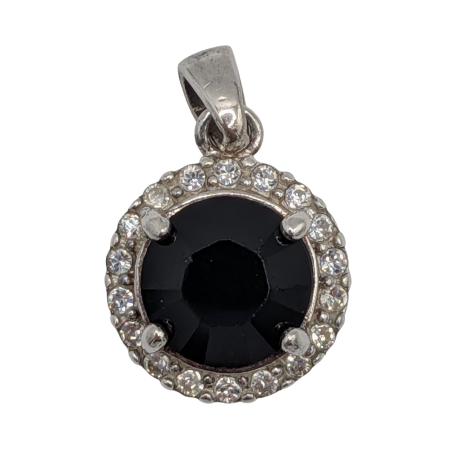 Signed Sterling Silver Rhinestone Round Cut Halo Pendant