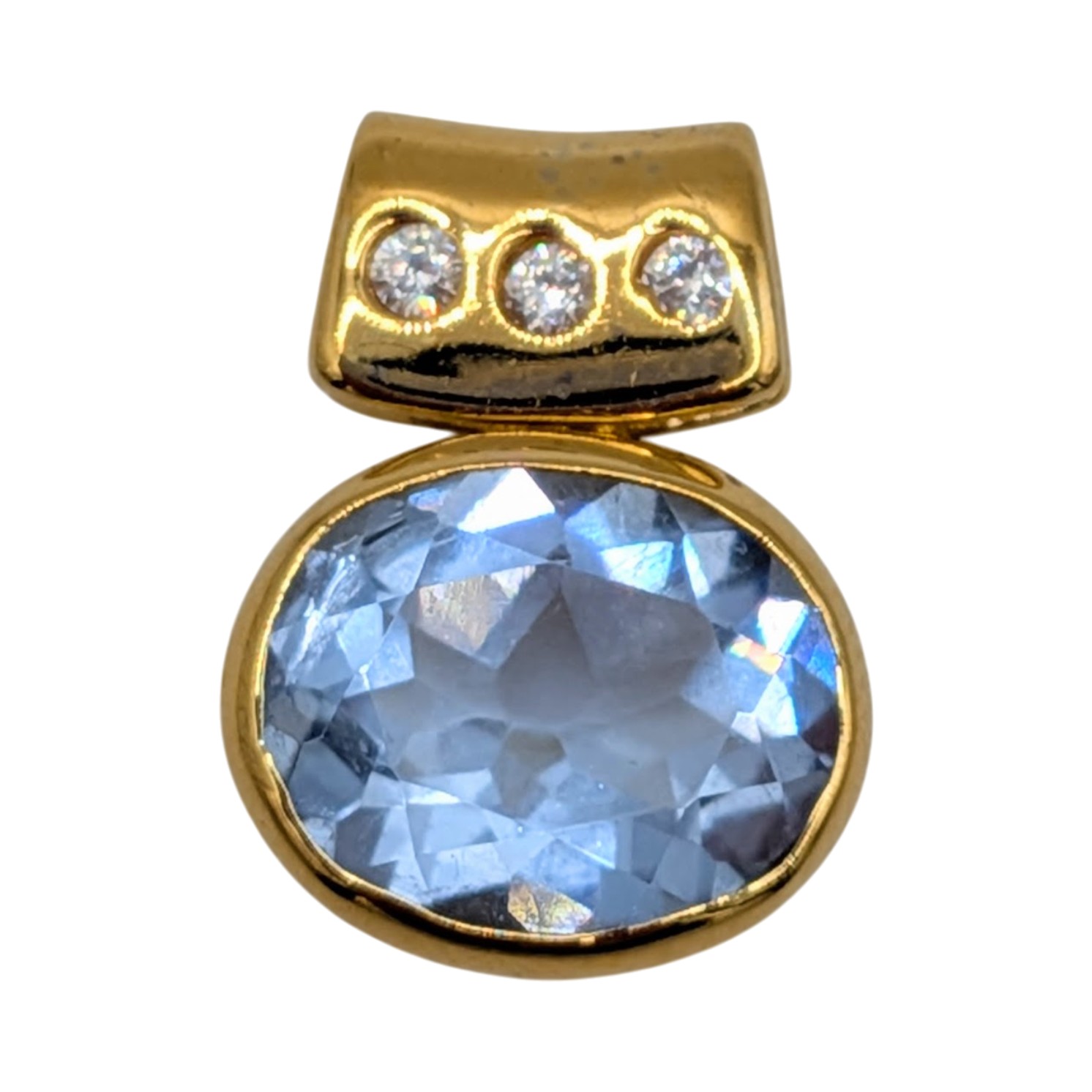 Signed Gold Over Sterling Silver Blue Spinel Cz Oval Slide Pendant