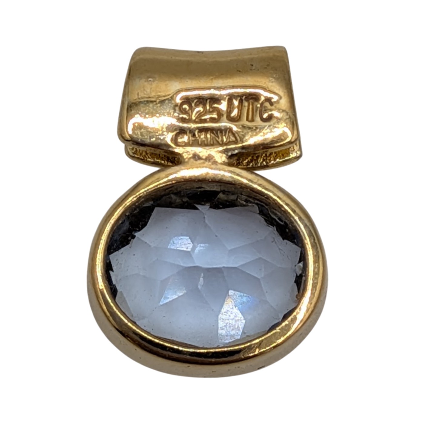 Signed Gold Over Sterling Silver Blue Spinel Cz Oval Slide Pendant