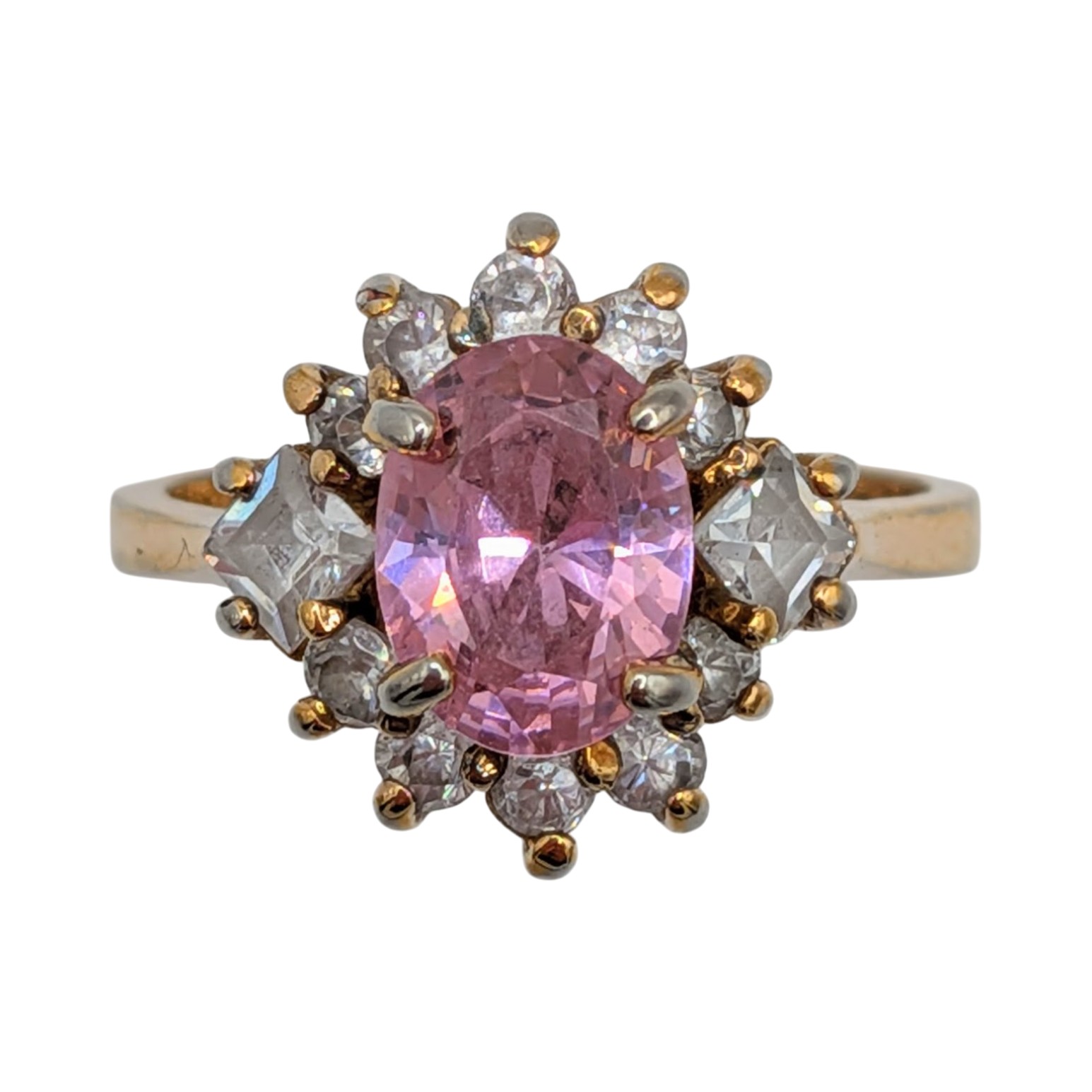Signed Gold Over Sterling Silver CZ Oval Cut Halo Ring Size 6.25