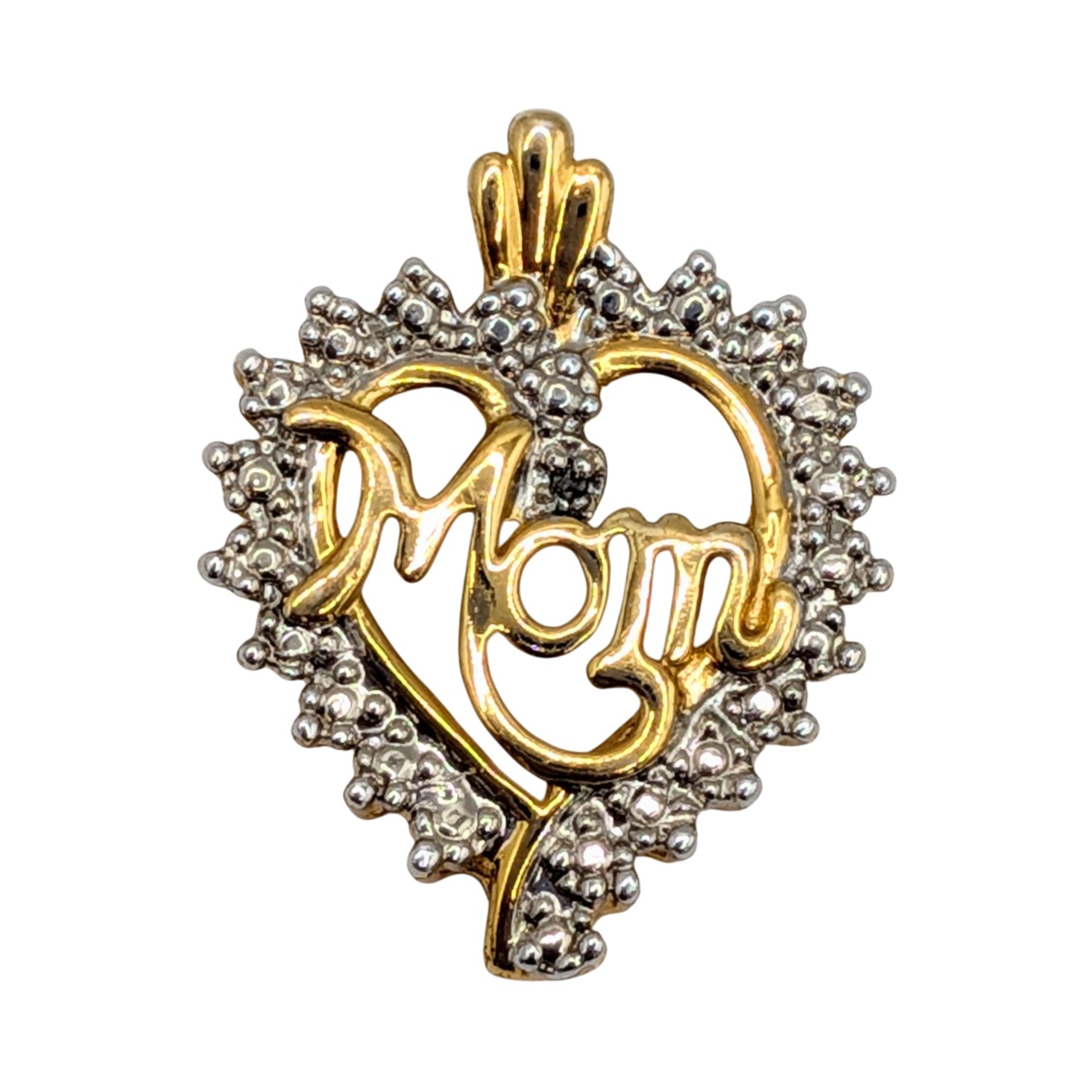 Signed Gold Over Sterling Silver Diamond Mom Heart Pendant