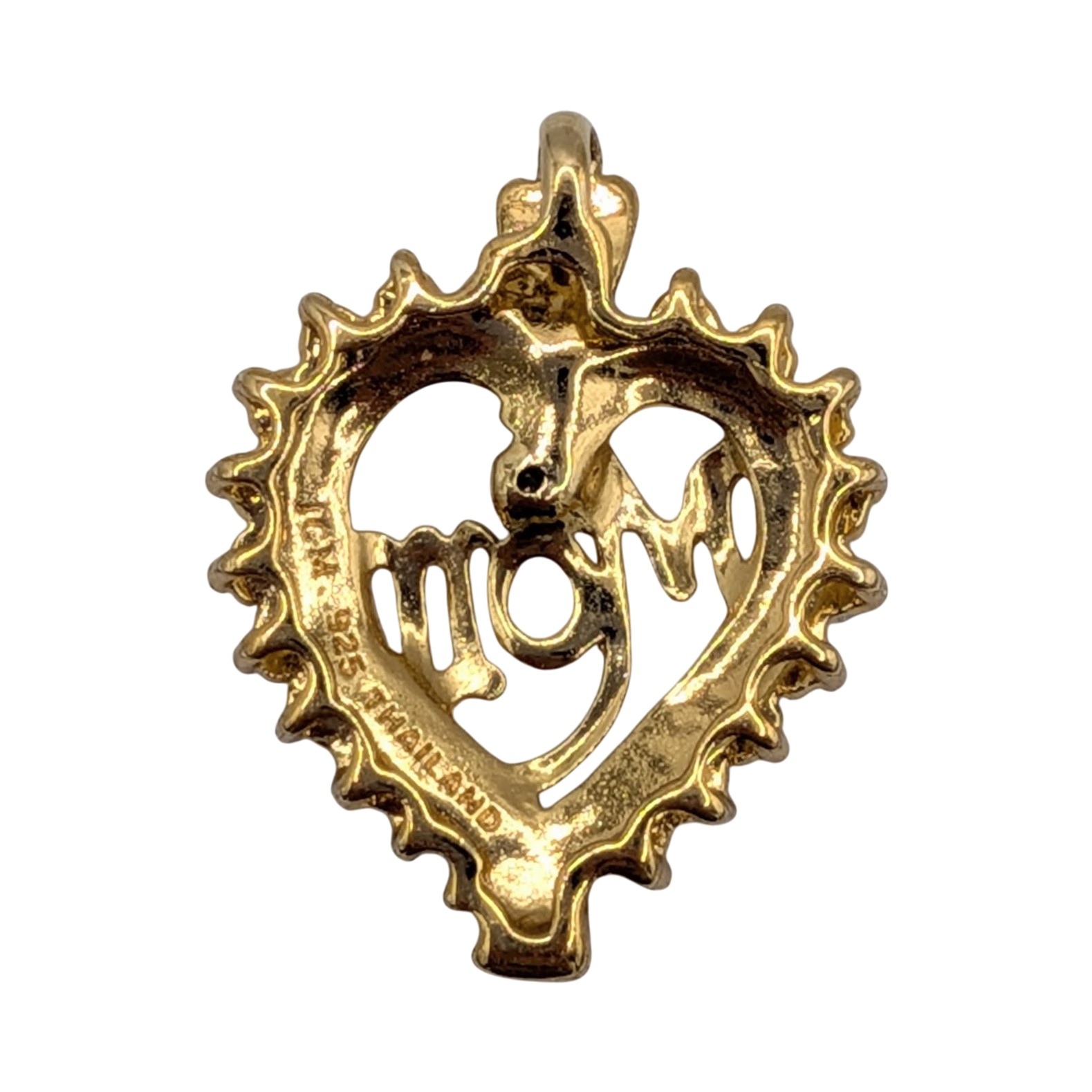 Signed Gold Over Sterling Silver Diamond Mom Heart Pendant